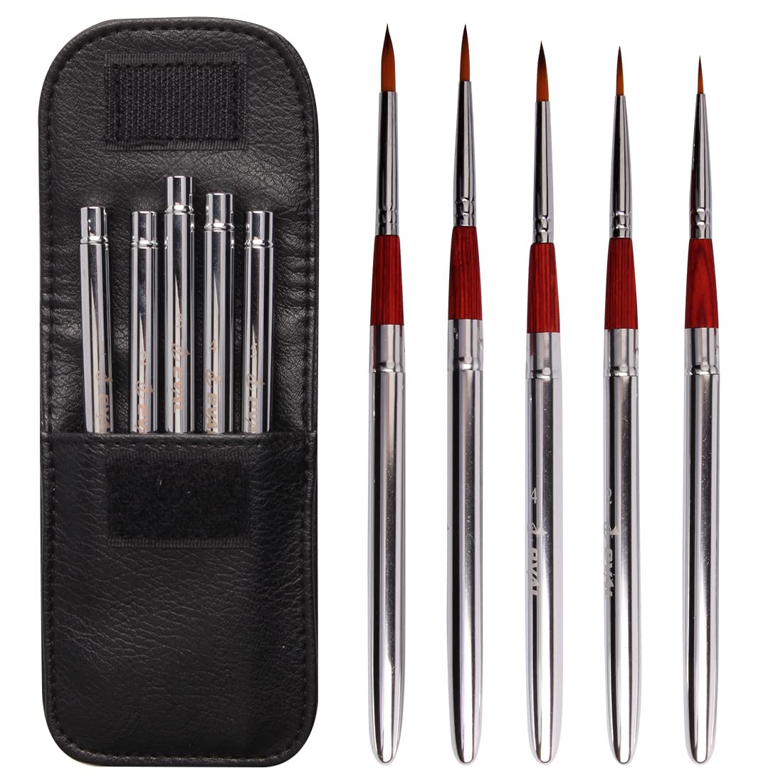 YIHUALE 5-Piece Travel Watercolor Brush Set - Detachable Portable Artist Brushes for Watercolor, Acrylic & Oil Painting - Includes Black Leather Carrying Case - Perfect for Outdoor Sketching, Plein Air & On-the-Go Art Projects