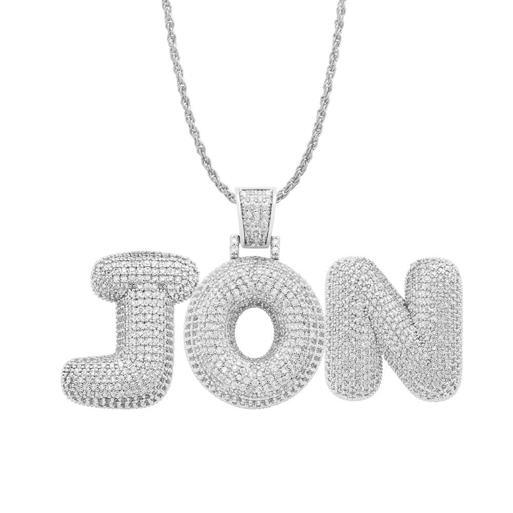 POSHFEEL Iced Out Lab-Created Diamond Hip Hop Pendant Necklace for Men - Premium Simulated Bling Bubble Letter Chain Jewelry - Perfect for Streetwear, Rap Concerts & Urban Fashion