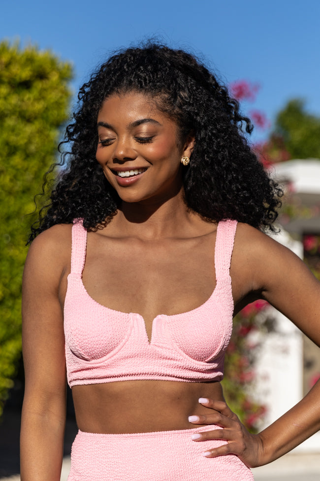 Summer Oasis Light Pink Underwire Split V Bikini Top - Sexy Push Up Swimwear for Women - Perfect for Beach, Pool & Vacation FINAL SALE