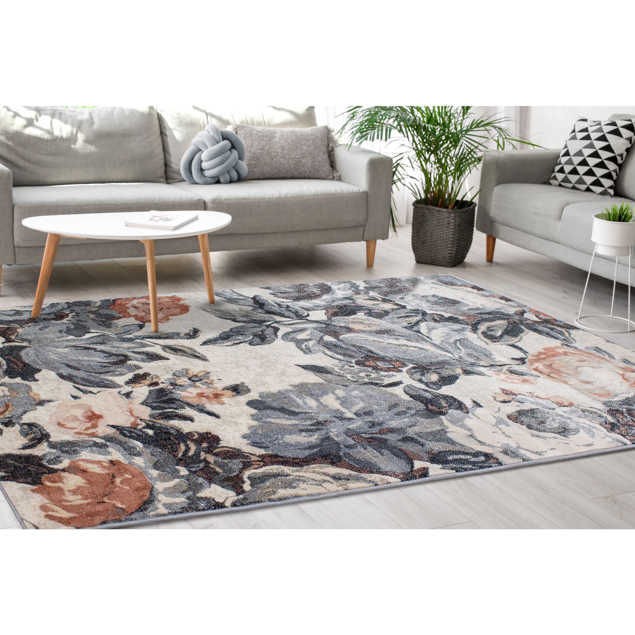 Stylish Abbey Area Rug 6x9 Feet - Soft Non-Slip Living Room Rug for Home Decor, Bedroom, Office - Modern Floral Design for Cozy Spaces
