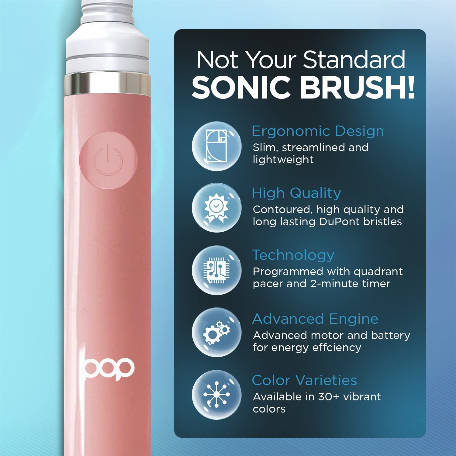 Pop Sonic Electric Toothbrush for Kids & Travel - Pastel Pink, 2 Speed Modes (15,000-30,000 RPM), AAA Battery Powered with Dupont Nylon Bristles | Perfect for Home, School & Family Trips