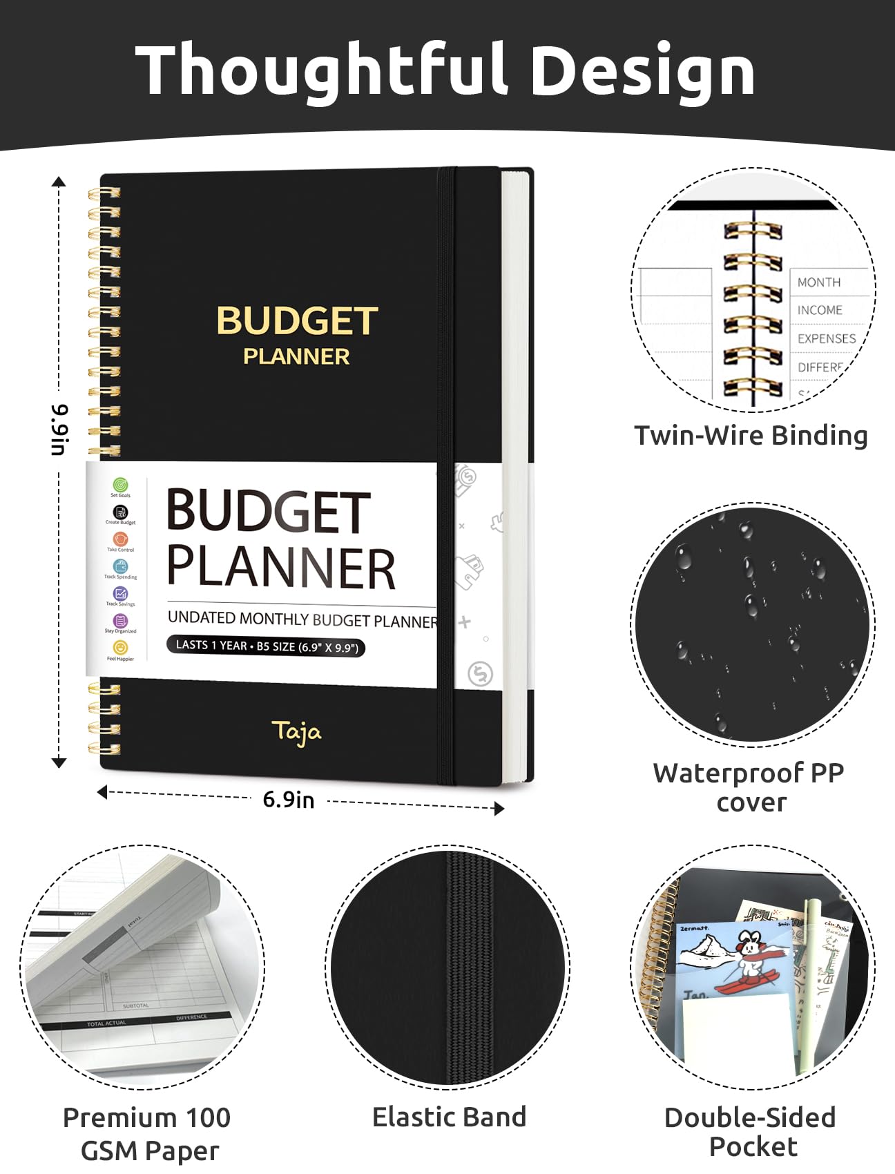 2024-2025 Monthly Budget Planner & Expense Tracker Notebook - Undated Finance Organizer with Bill Management for Money Control | Personal Accounting Book for Savings Goals & Financial Planning (Black)