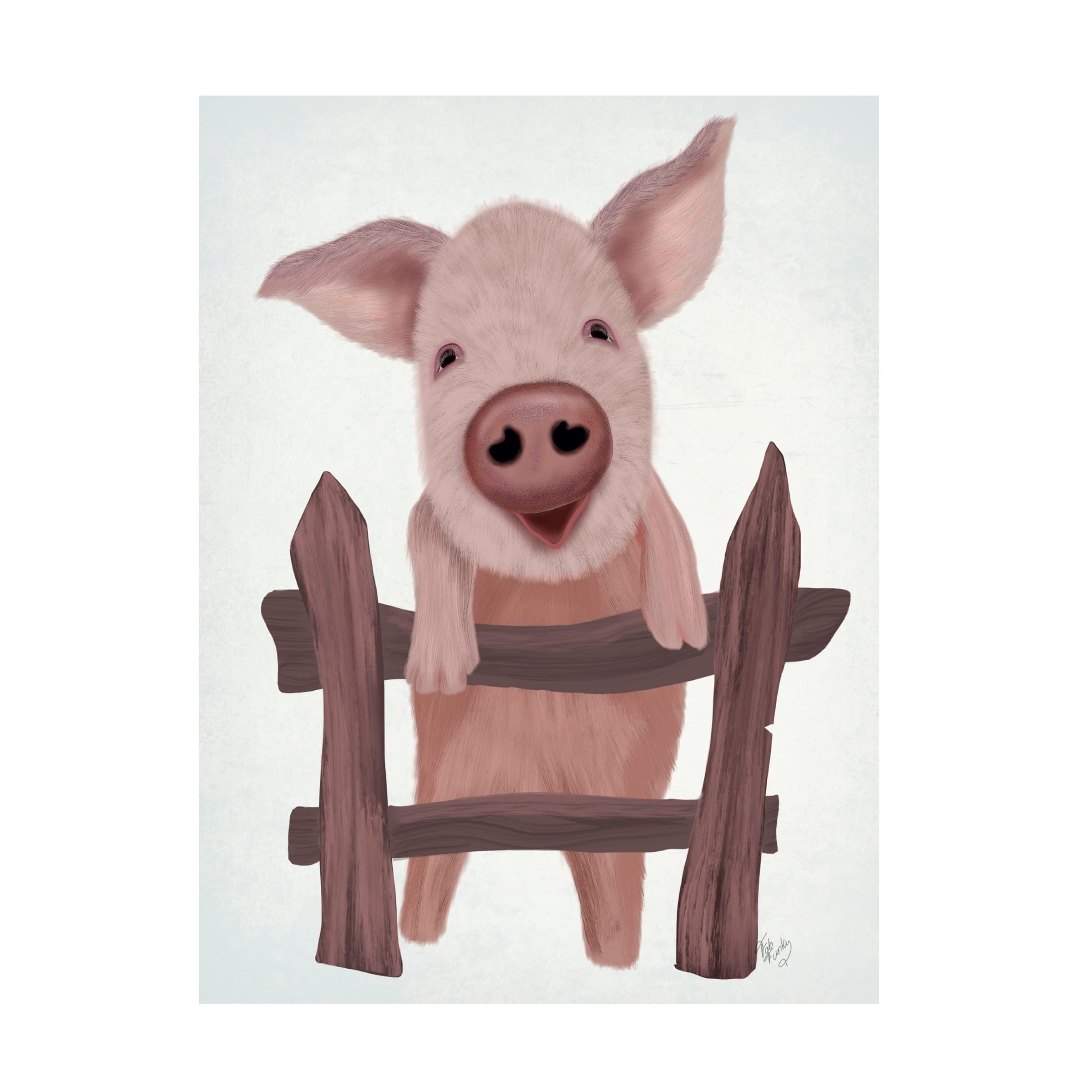 Trademark Fine Art 'Pig On Fence' Canvas Wall Art by Fab Funky - Modern Farmhouse Decor for Living Room, Bedroom & Office