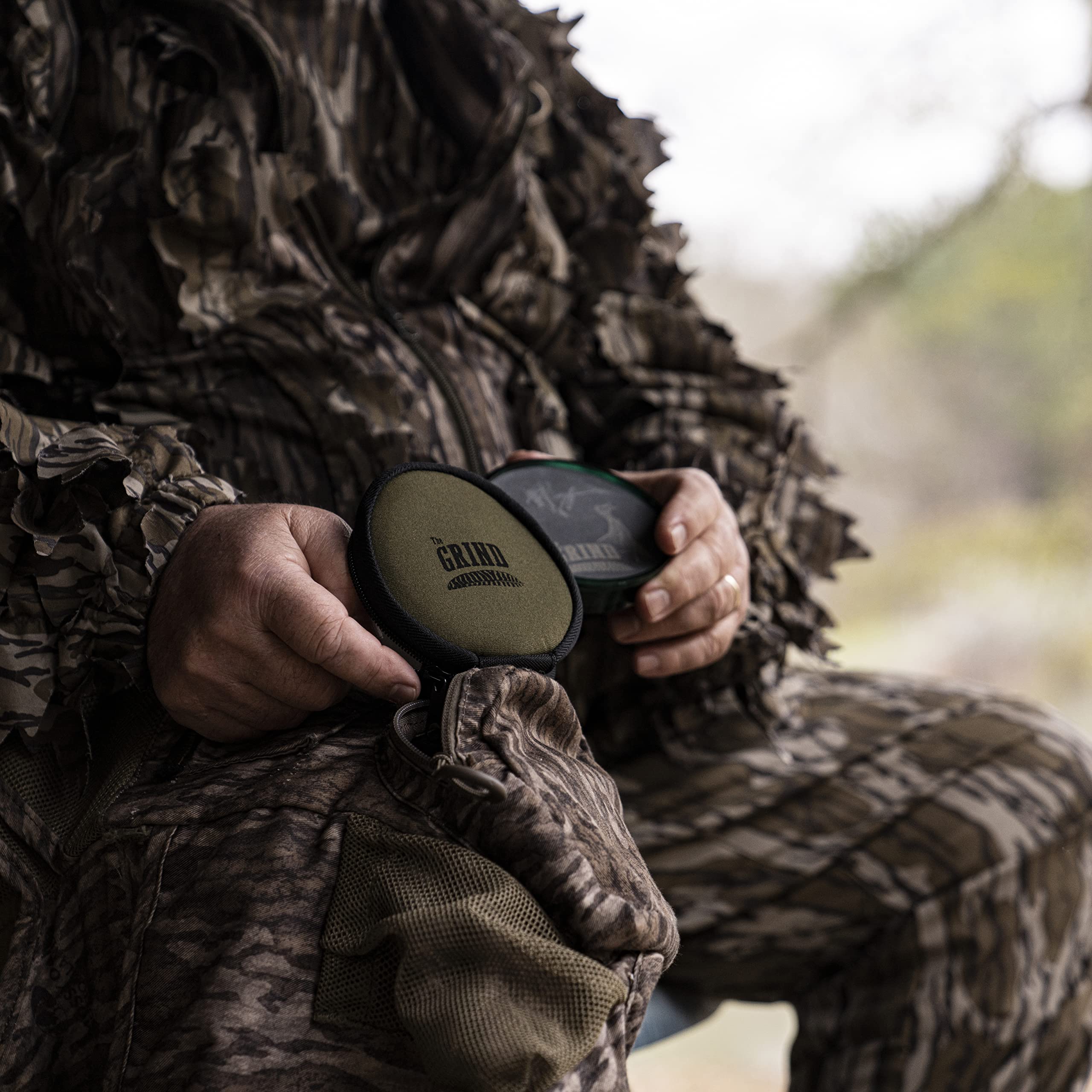 Premium Turkey Box Call Holder - THE GRIND Deluxe Pot Call Concealer for Hunting Accessories | Multiple Style Options (Olive Drab) | Ideal for Field Hunting & Turkey Calling Setup