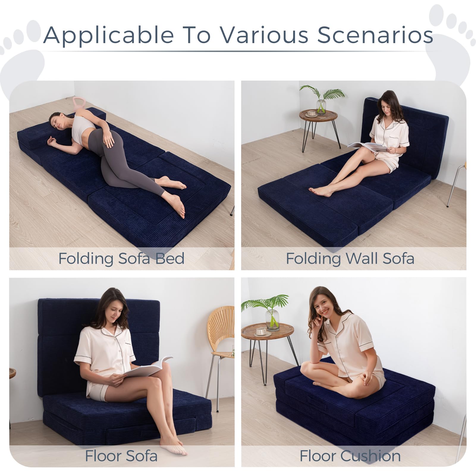 MAXYOYO Multifunctional Folding Sofa Bed - Convertible Sleeper Sofa, Portable Floor Couch & Futon Mattress for Small Spaces, Guest Rooms & Apartments - Navy Blue | Perfect for Overnight Guests, Studio Living & Lounge Areas
