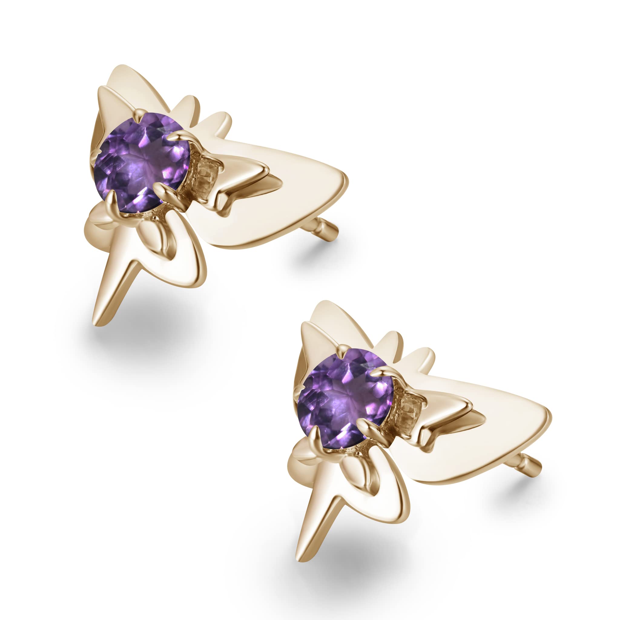 Amethyst Butterfly Stud Earrings - Small Stackable Earrings for Multiple Piercings - Dainty Everyday Jewelry - February Birthstone Gift for Women - Perfect for Layering & Daily Wear