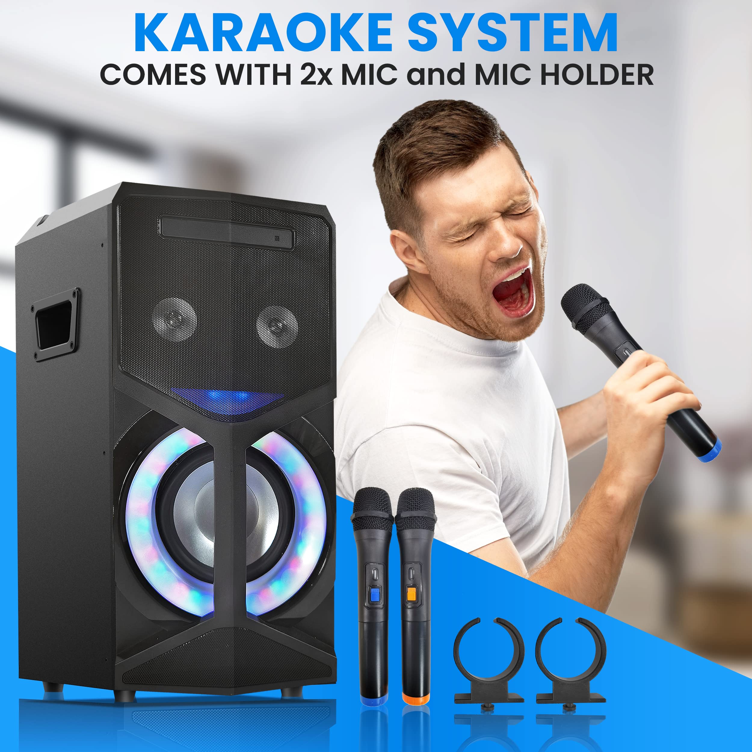 **Pyle 800W Bluetooth Karaoke PA Speaker System with DVD Player, 2 Wireless Mics, FM Radio, USB, LED Display & Remote - Perfect for Home Parties, Events & Outdoor Gatherings**