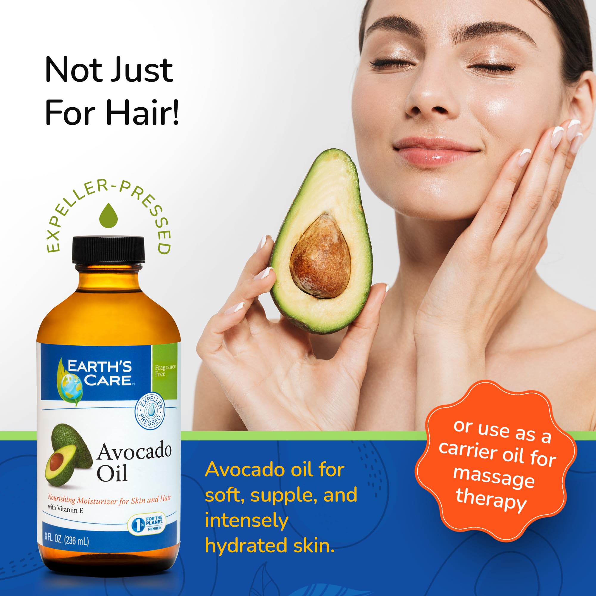 Earth's Care Pure Avocado Oil for Hair & Skin - Vitamin E Enriched - 8 Fl Oz (Pack of 3) - Natural Moisturizer for Dry Hair, Scalp Care & Skin Hydration - Perfect for DIY Beauty & Massage Therapy