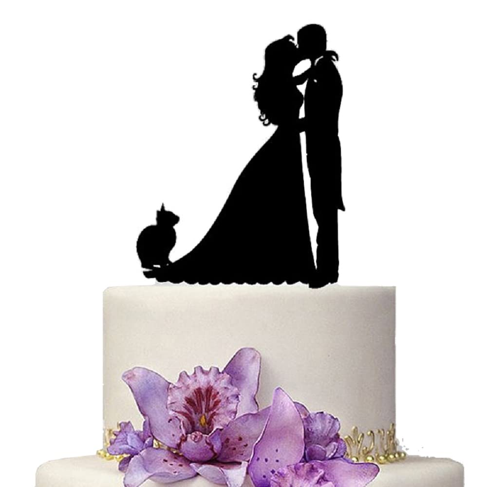 Elegant Black Acrylic Silhouette Wedding Cake Topper - Bride & Groom Cat Couple for Wedding Party Decor | Perfect for Anniversary, Engagement & Romantic Celebrations