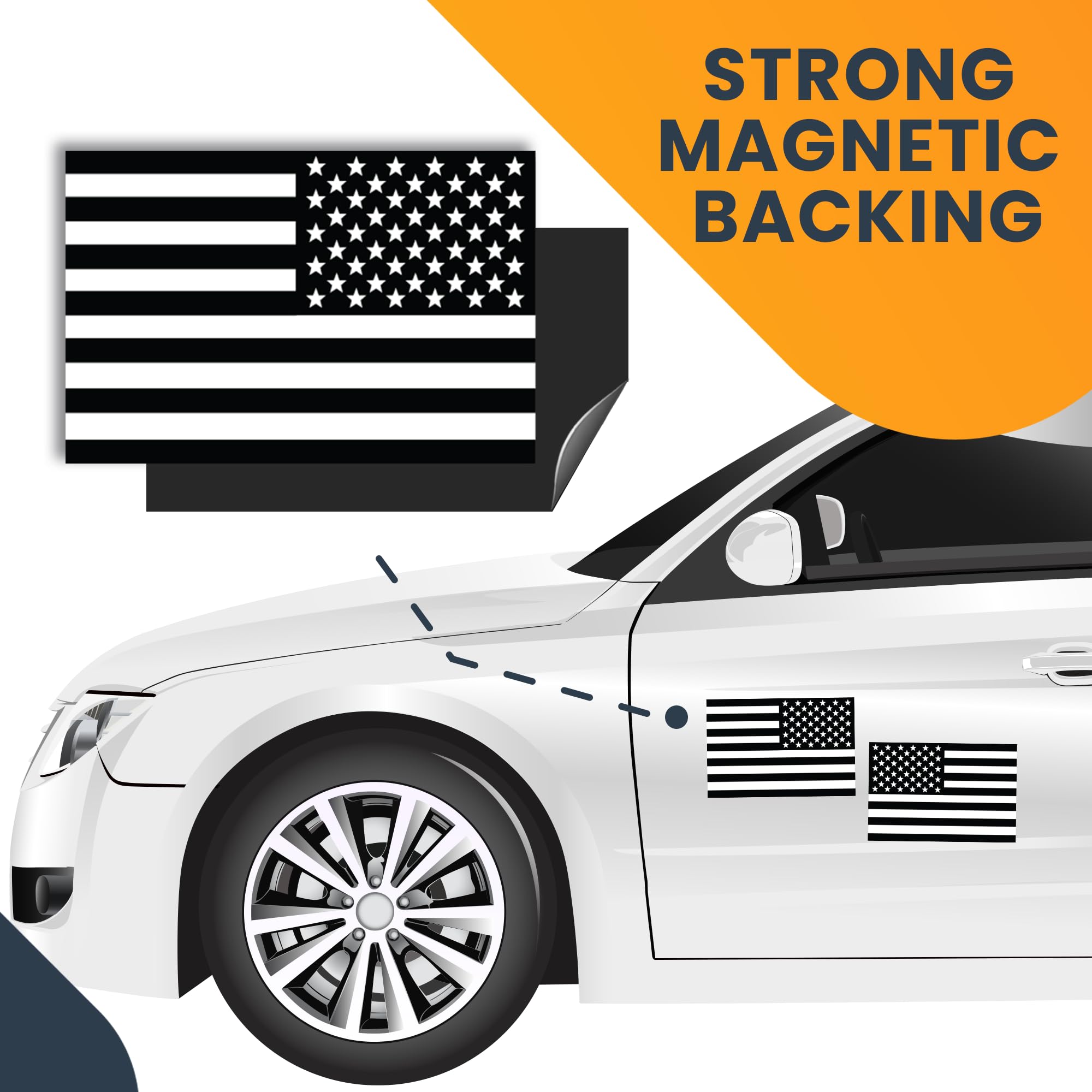 Black and White American Flag Car Magnet Decal - Heavy Duty 4x6 Inch Automotive Magnets (2 Pack) for Car, Truck & SUV | Patriotic Vehicle Accessories for Road Trips, Parades & Everyday Driving