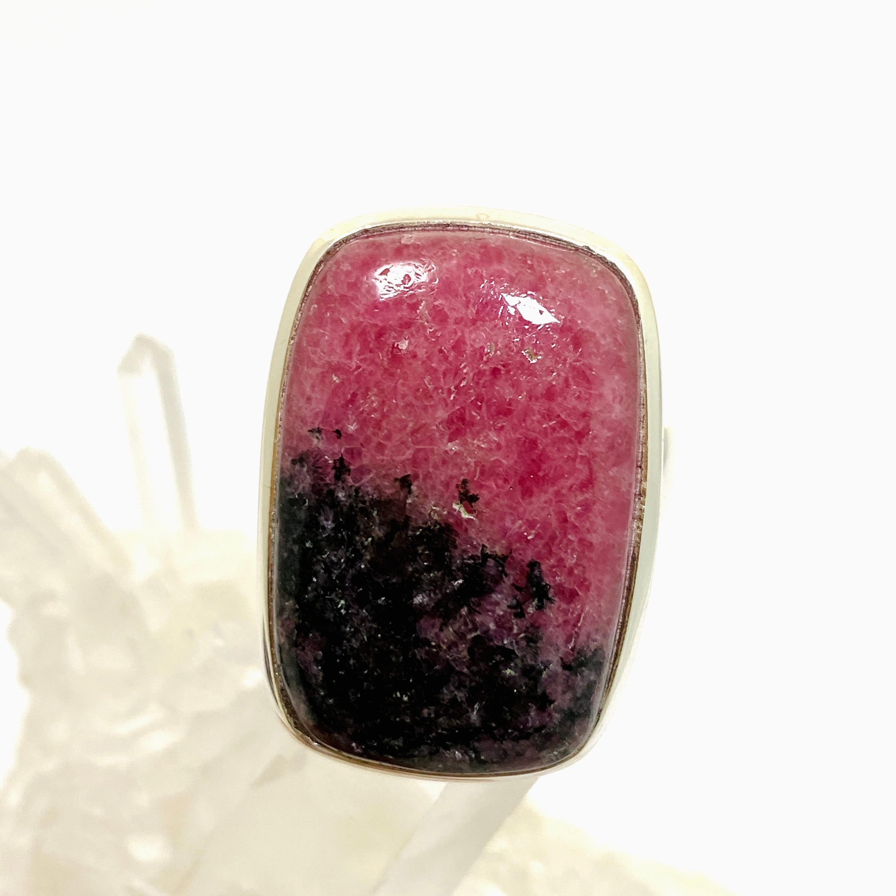 Rhodonite Rectangular Cabochon Ring - Size 10.5 PRGJ896 - Elegant Healing Stone Jewelry for Women, Perfect for Meditation, Energy Balancing & Spiritual Gifts