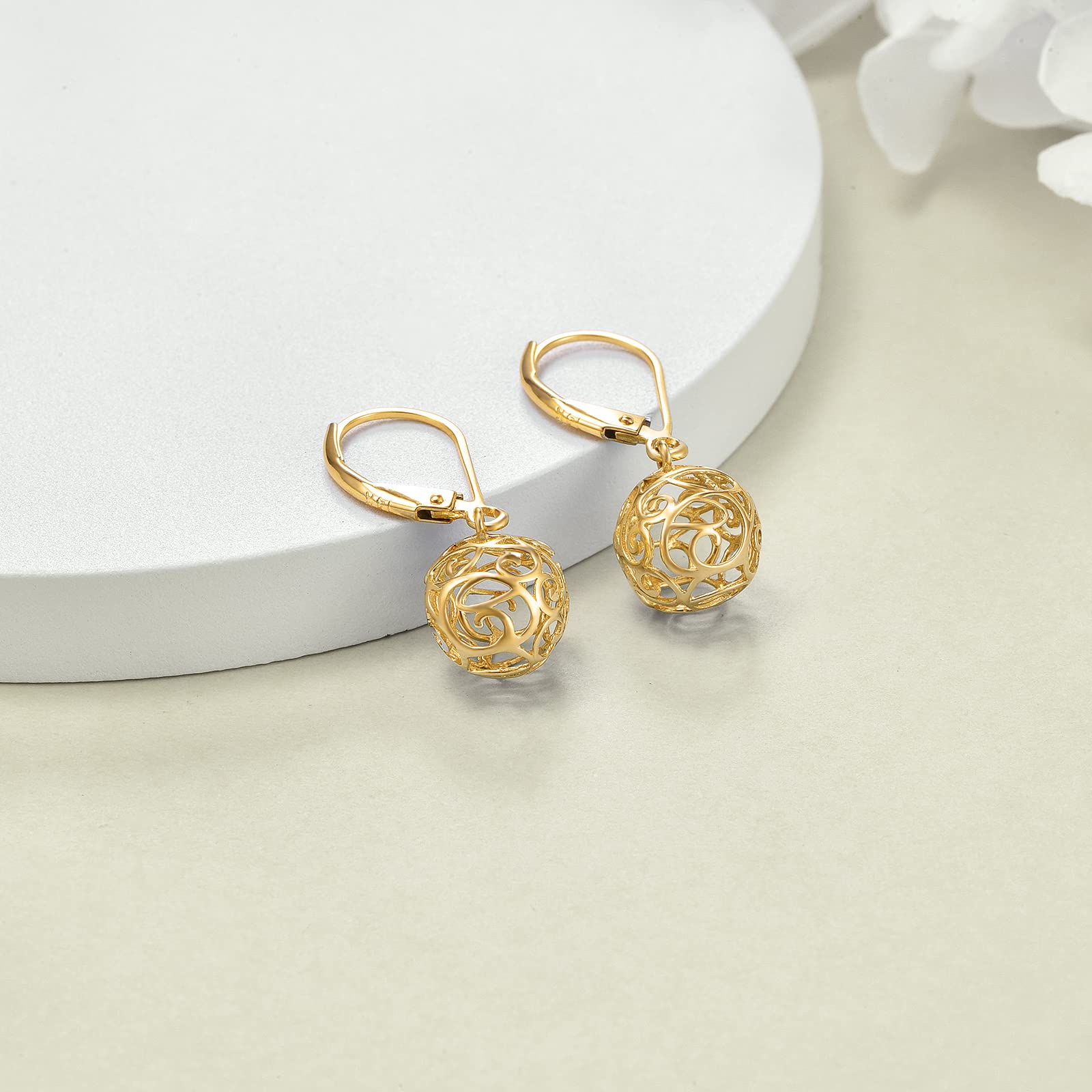 14K Solid Gold Teardrop Earrings for Women - Elegant Leverback Cage Filigree Dangle Drop Earrings | Perfect Birthday Gift for Her | Ideal for Weddings, Parties & Special Occasions