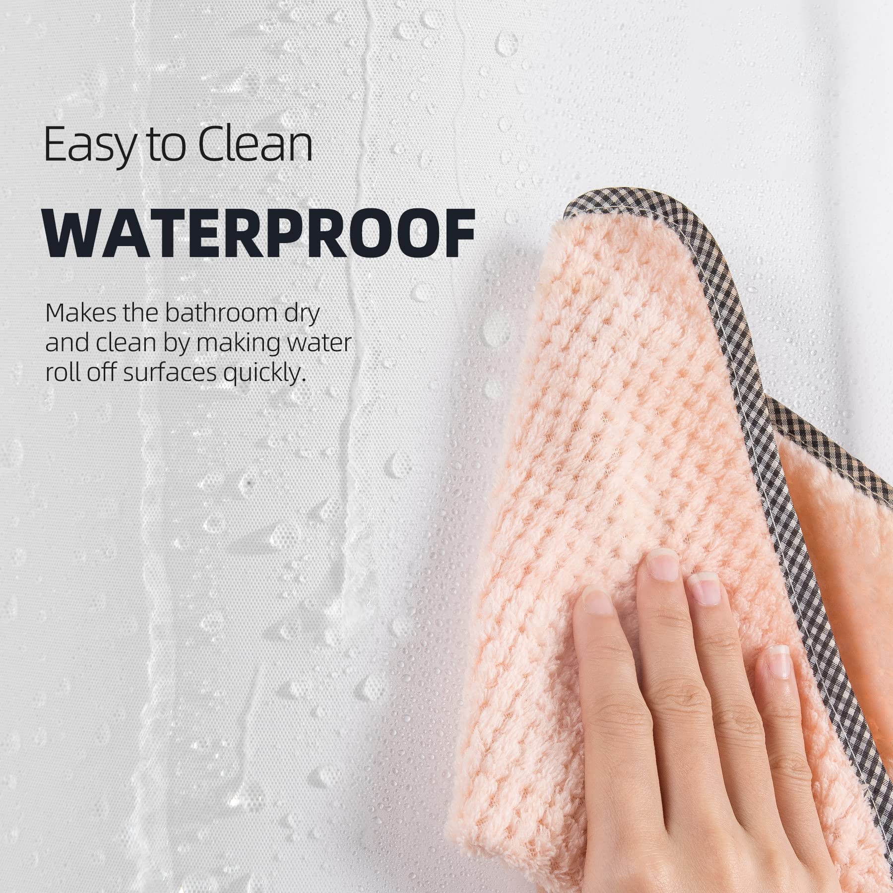 Titanker 12-Pack Rustproof Shower Curtain Hooks & Rings with 72x72 Inch Frosted PEVA Shower Curtain Liner - Waterproof Bathroom Decor for Home, Apartment, Dorm