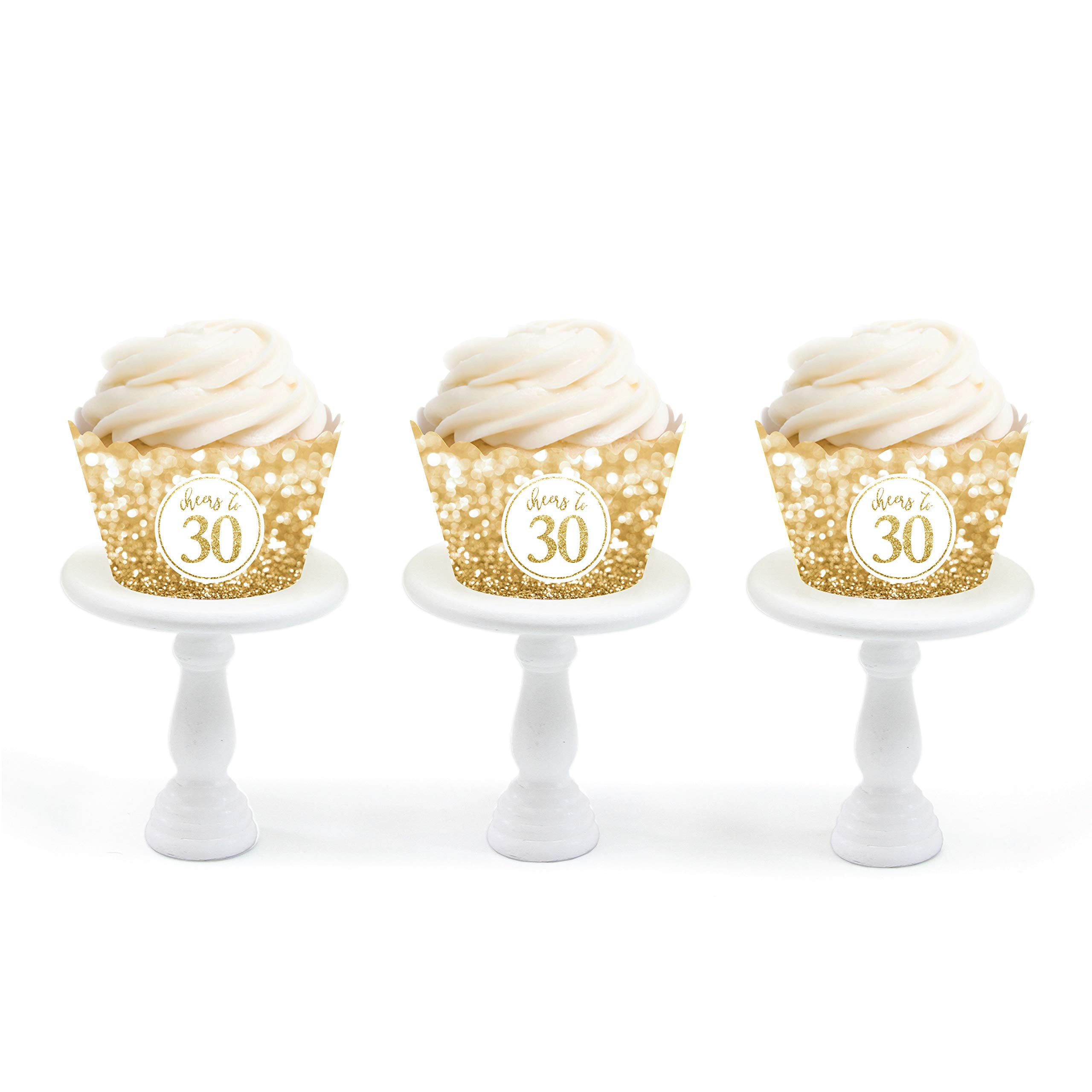 Andaz Press Glitzy Faux Gold Glitter Cupcake Wrappers - 24-Pack for 30th Birthday or Anniversary Decorations (Non-Shedding, Food Safe) - Perfect for Party Desserts, Milestone Celebrations & Cake Decorating