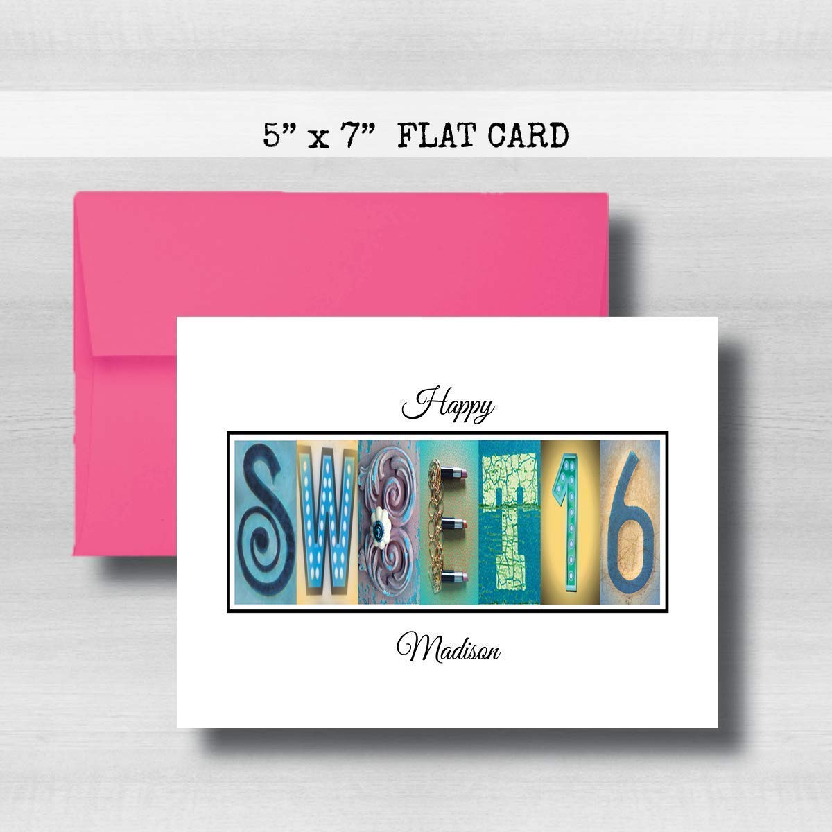 Personalized Sweet 16 Birthday Card - 5x7 Inch Flat Greeting Card for Milestone Celebrations - Perfect for Teen Girls' Birthday Parties & Special Occasions