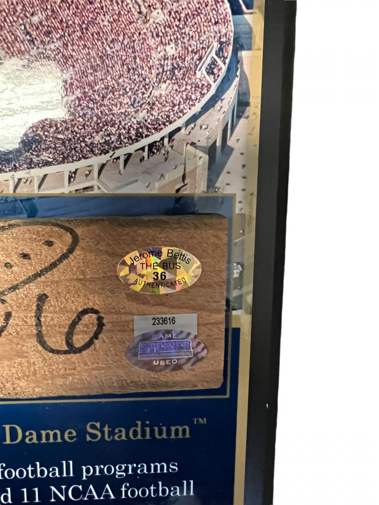 Jerome Bettis Autographed Notre Dame Fighting Irish Game-Used Bench 8x10 Plaque with Steiner COA - Perfect for Sports Memorabilia Collectors & Football Fans