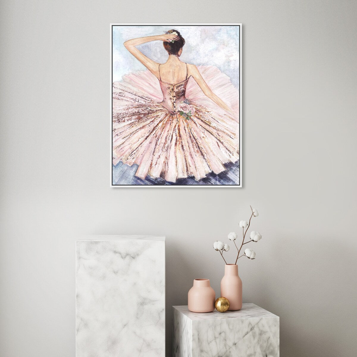 Ballet Dancer Tutu Glam Pink Framed Canvas Wall Art Print - Elegant Roses Inspired by Ballet - Perfect for Living Room, Bedroom & Dance Studio Decor