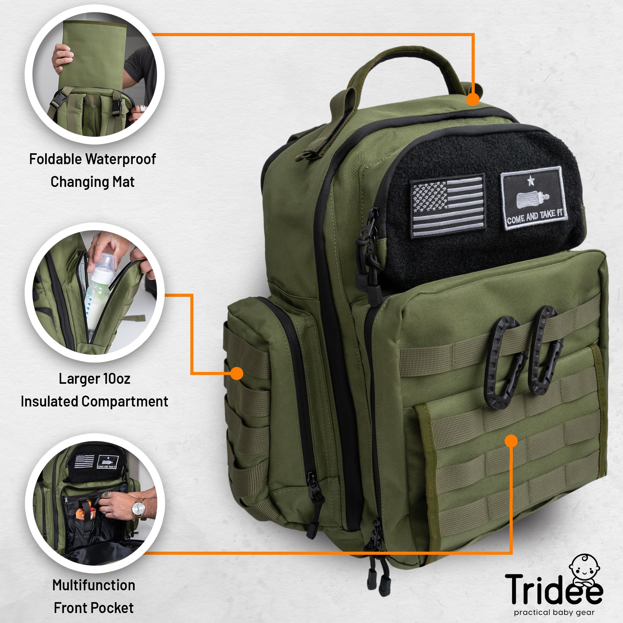 Green Dad Diaper Backpack - Military Molle-Style 900D Waterproof Polyester Baby Bag with Extra-Long Straps, Insulated Bottle Pockets, Wipes Dispenser & Dirty Diaper Pouch - Perfect for Outdoor Adventures, Travel & Everyday Parenting