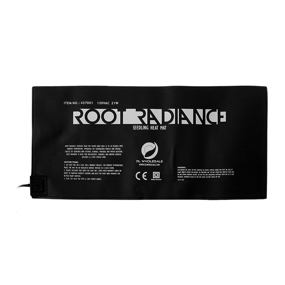Root Radiance Seedling Heat Mat Pad 20.75” x 10” - Waterproof Plant Seed Starting Mat for Indoor Germination, Hydroponics & Greenhouse Use - Black Small Size for Seedlings, Herbs & Succulents