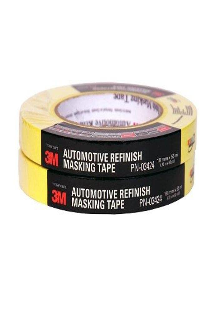 3M 03424 18mm x 55m Automotive Refinish Masking Tape - 24 Pack for Car Painting, Bodywork & DIY Projects - High Temperature Resistance, Clean Removal