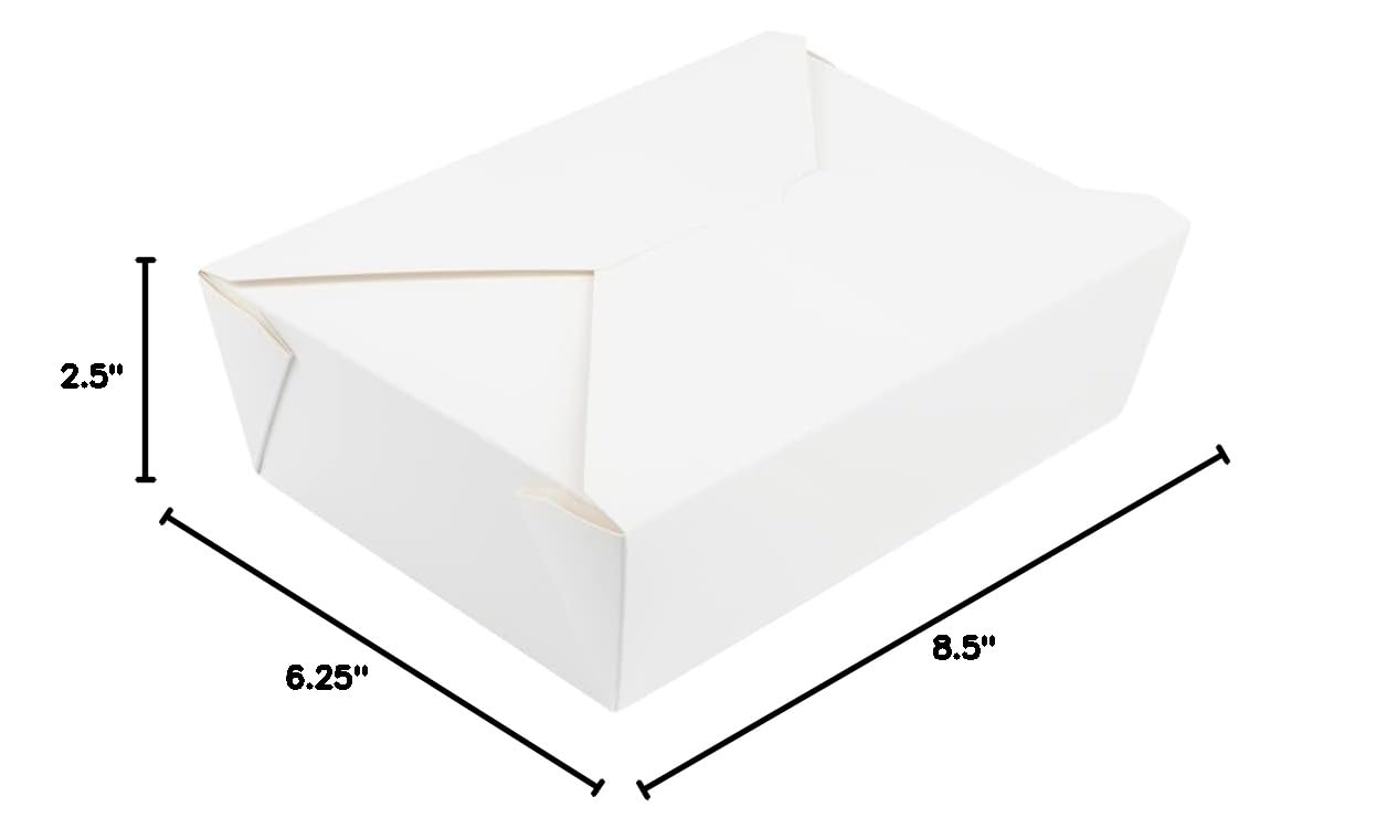 Restaurantware Bio Tek 8.5 x 6.3 x 2.5 Inch Eco-Friendly Food Containers - 200 Pack Durable Disposable Noodle Boxes | 17-Oz White Paper Takeout Containers for Restaurants, Catering, Picnics & Meal Prep | BPA-Free, Sustainable & Leak-Proof