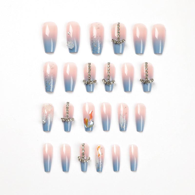Lovevop Chain Pearl Rhinestone Press on Nails - Elegant False Nails with Glitter for Women, Perfect for Weddings, Parties & Special Occasions