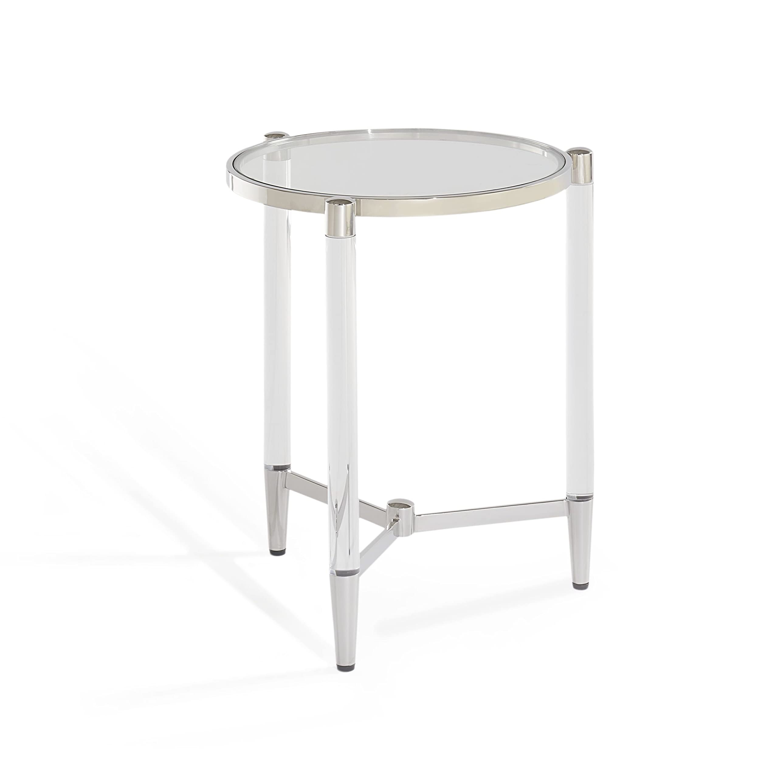 Modus Marilyn Acrylic Glass End Table with Polished Stainless Steel Frame - Modern Side Table for Living Room, Bedroom & Office Decor