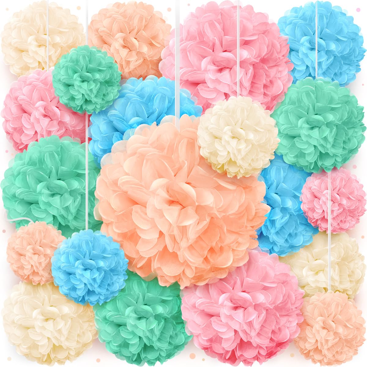 Pastel Tissue Paper Pom Poms - 20pc Rainbow Hanging Paper Flowers for Birthday Party Decorations, Baby Shower, Easter Celebration & Classroom Decor | Perfect for DIY Crafts, Wedding Backdrops and Nursery Room Decor by Avoseta