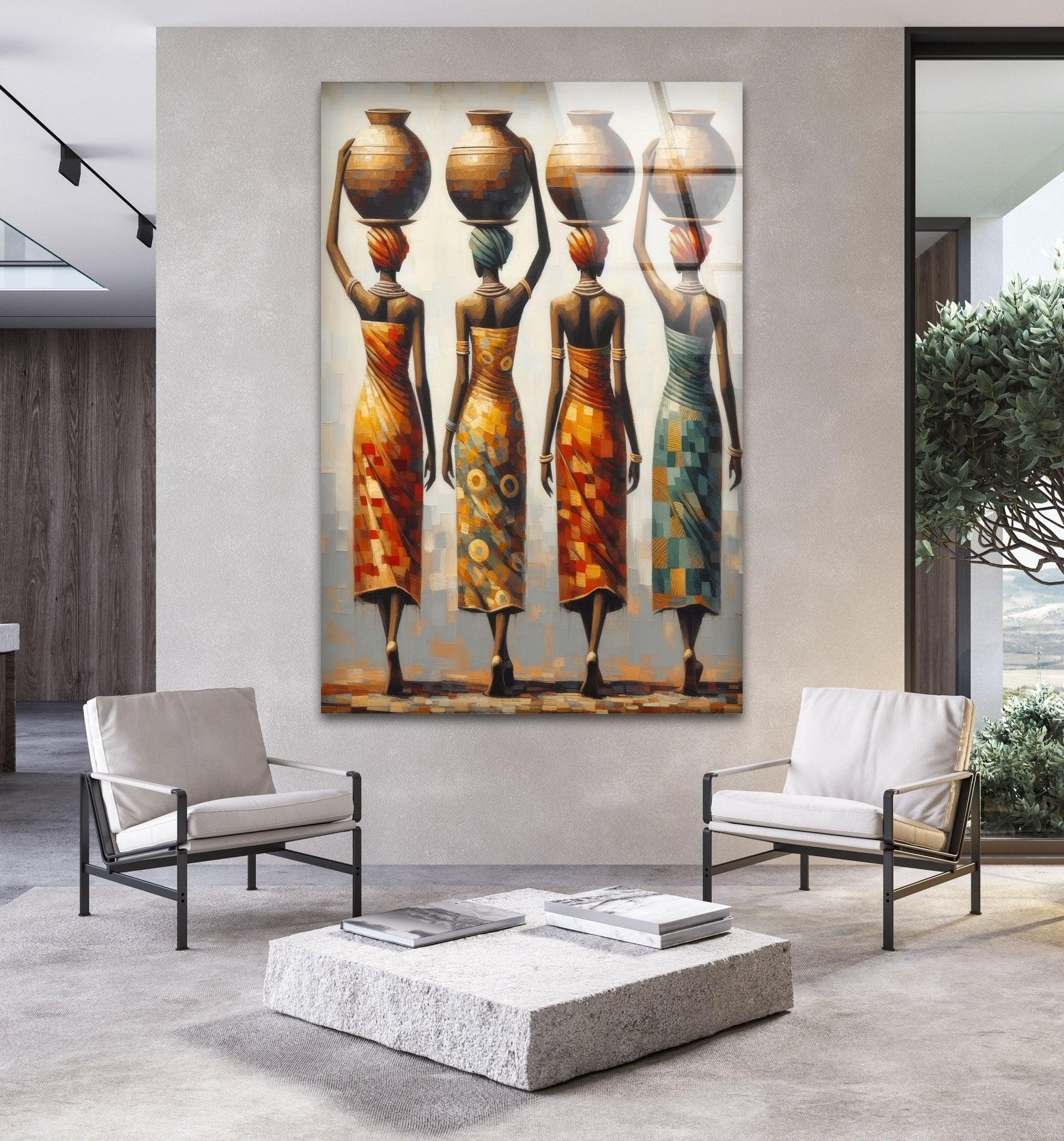 African Women Glass Wall Art - Handmade Elegant Home Decor for Living Room, Bedroom & Office - Perfect for Boho, Modern & Ethnic Interior Design Styles