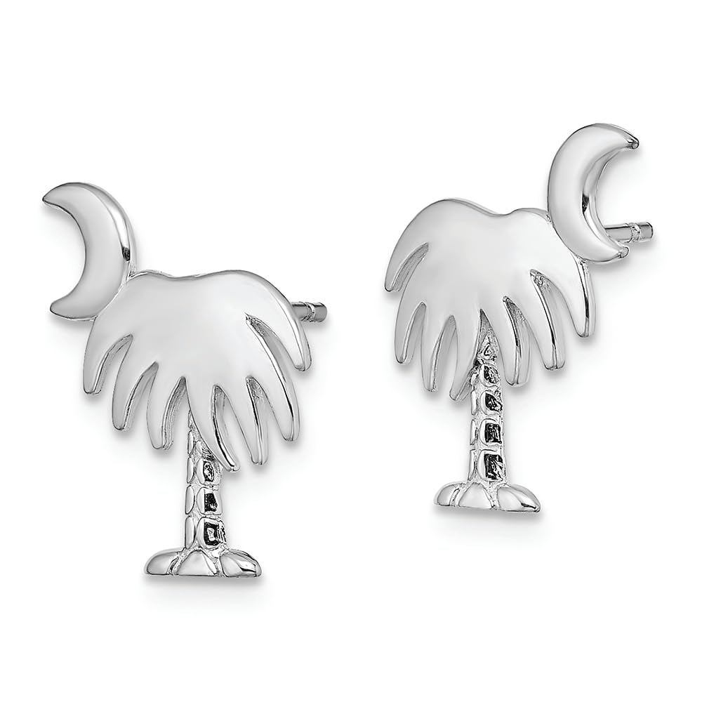 14K White Gold Charleston Palm Tree & Moon Post Earrings for Women – Elegant Dangle Earrings for Beach Vacations, Summer Parties & Casual Wear | FJC Finejewelers