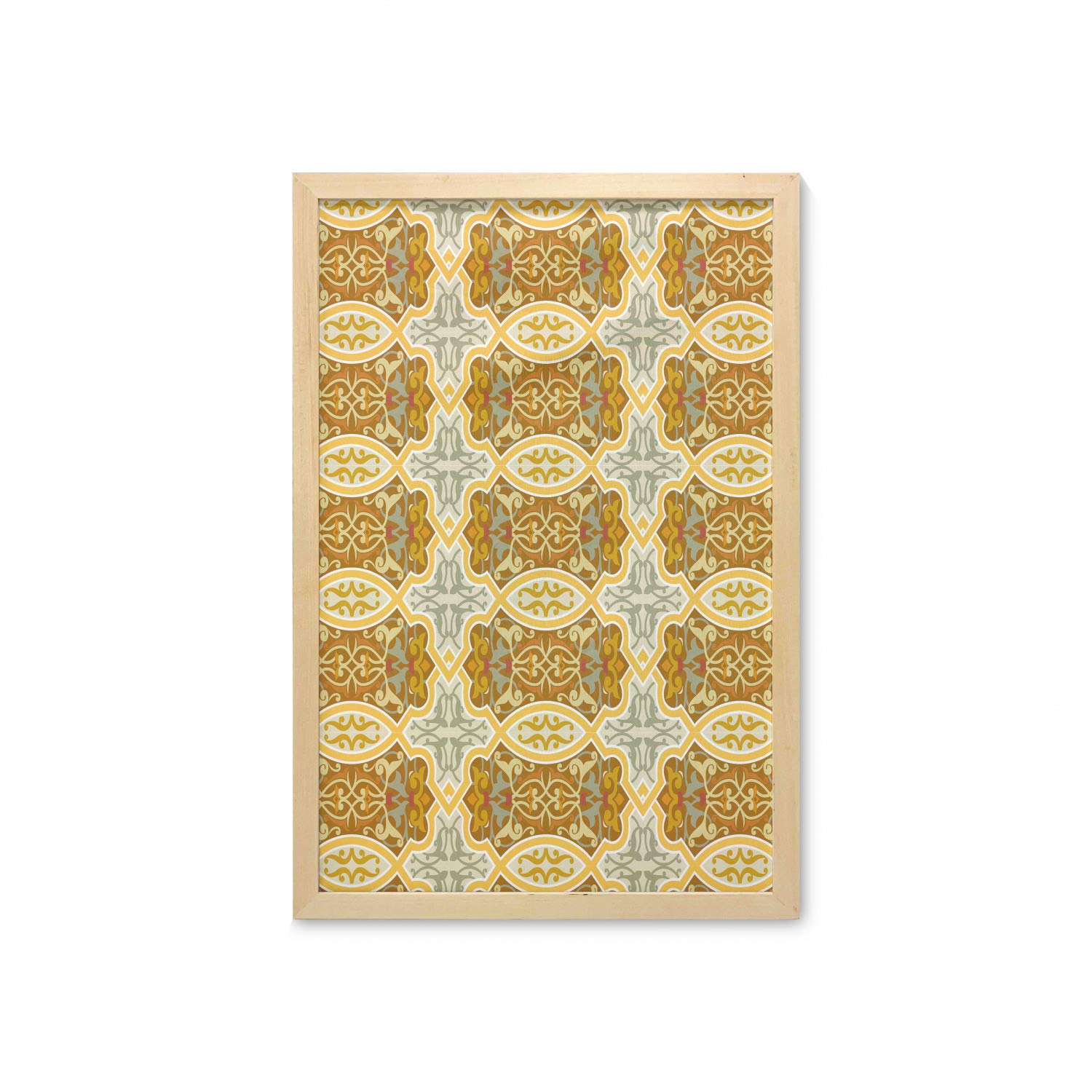 Ambesonne Autumn Damask Wall Art with Frame - Floral Symmetrical Oriental Design Printed Fabric Poster, 23