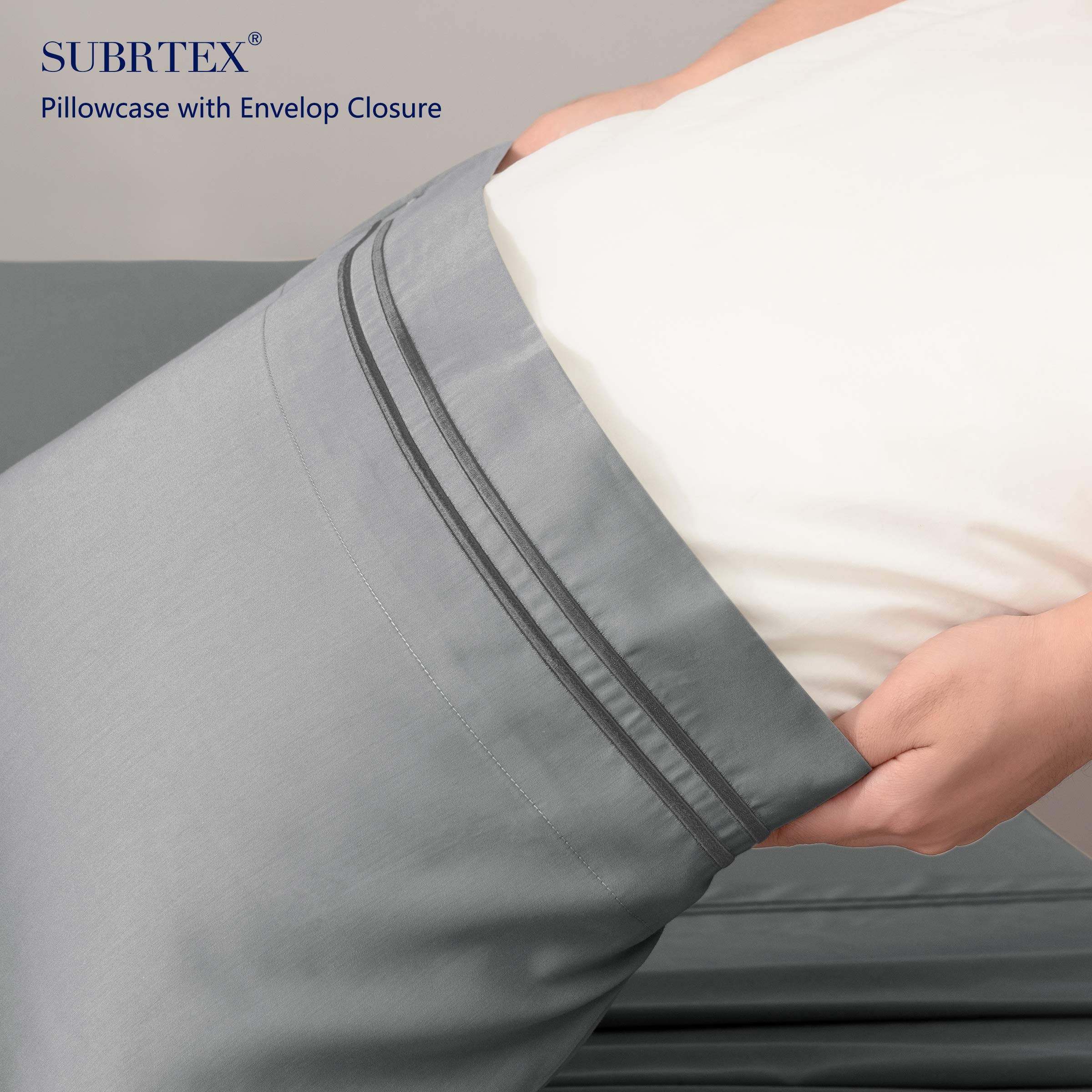 SUBRTEX Tencel Duvet Cover Set 3-Piece Full/Queen Size - Premium Silky Soft Cotton Bedding with Button Closure, 2 Pillowcases - Ultra Lightweight & Breathable for All Seasons (Gray) | Perfect for Home, Hotel, or Guest Room Comfort