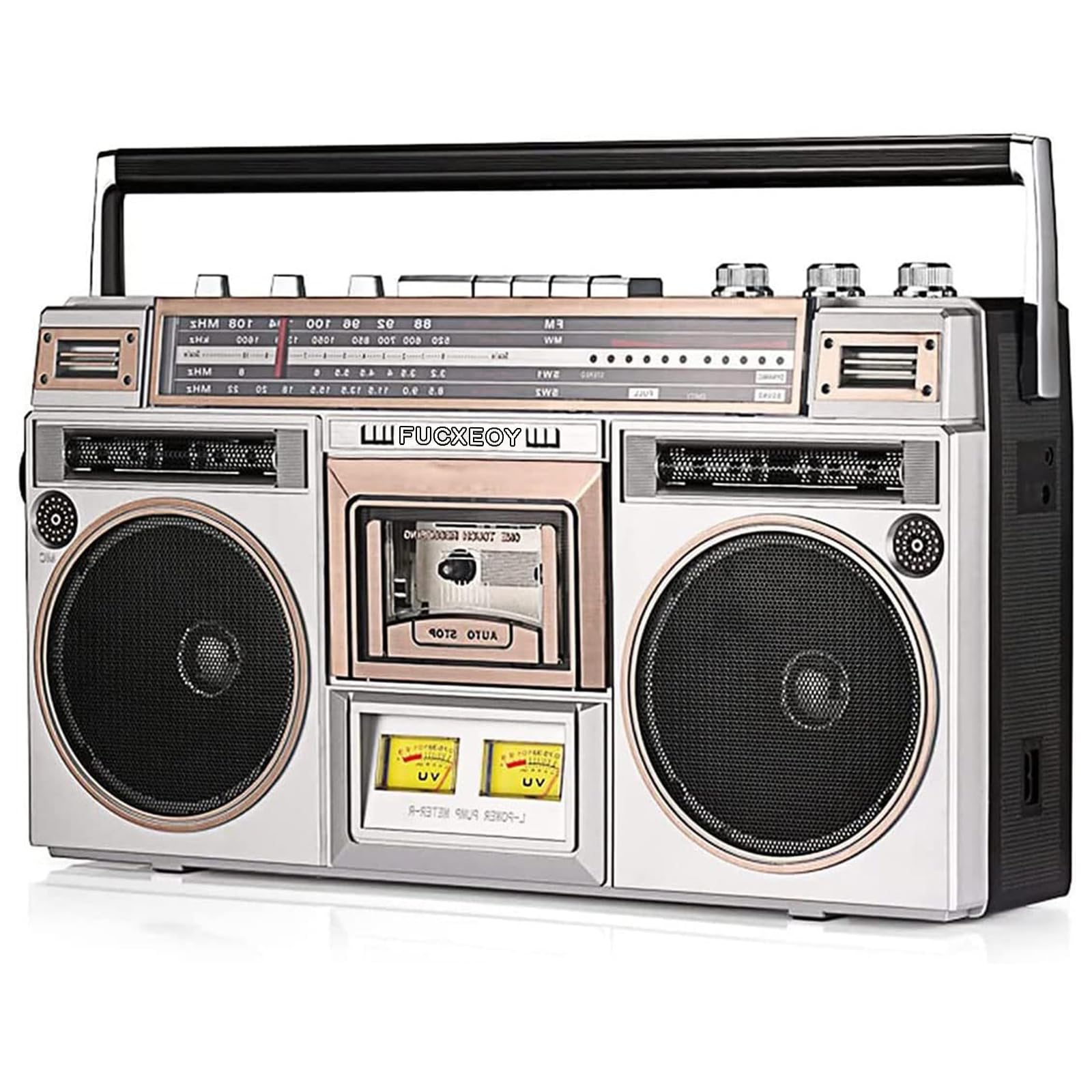 Vintage Retro Bluetooth Boombox with AM/FM Radio & Tape Recorder - Portable Cassette Player with Recording Function, Extendable Antenna - 1980s Style Wireless Speaker for Home, Office & Outdoor Parties