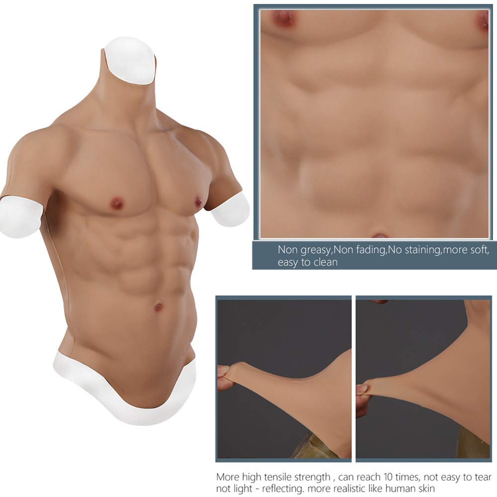 Realistic Silicone Male Chest Muscle Suit - Half-Body Fake Muscle Costume for Cosplay, Crossdressing & Halloween Costumes | Perfect for Cosplayers, Drag Performers & Costume Parties