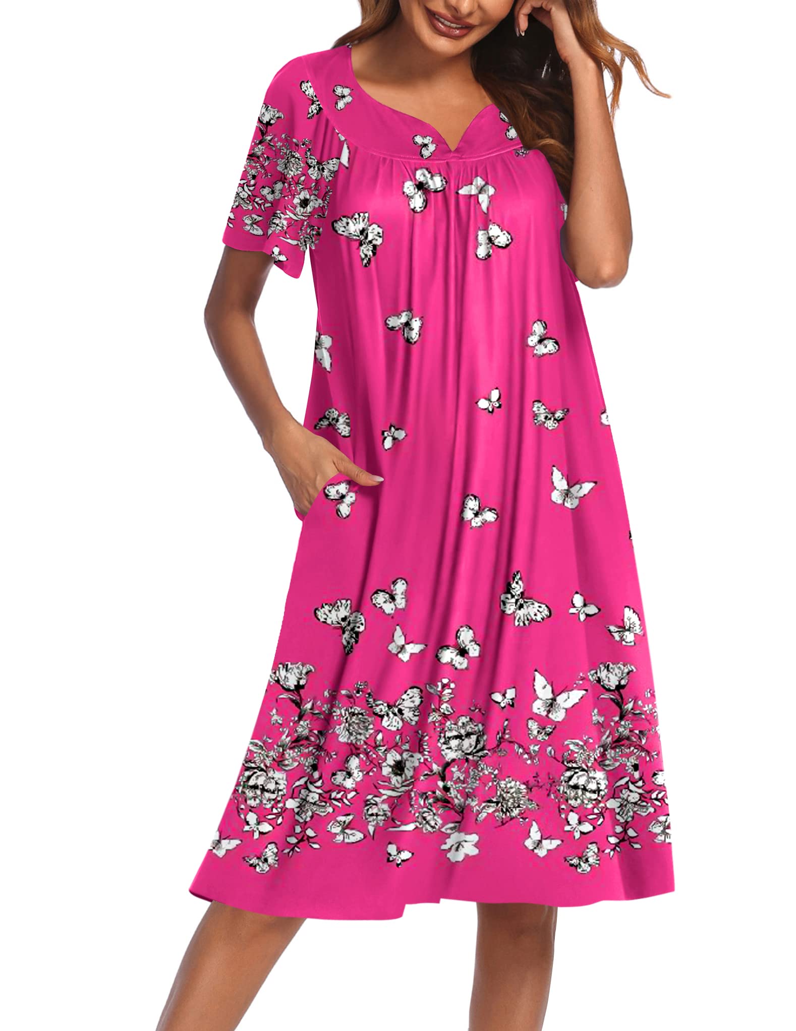 Ekouaer Women's Comfortable House Dress with Pockets - Soft Lounge Dress for Home, Morning Coffee & Relaxing Evenings