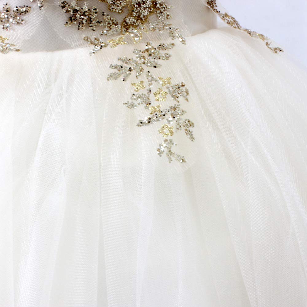 Elegant Gold Lace Flower Girl Dress - Long Puffy Tulle Ball Gown for Pageants, Prom & Special Occasions | Perfect for Weddings, Birthday Parties & Formal Events