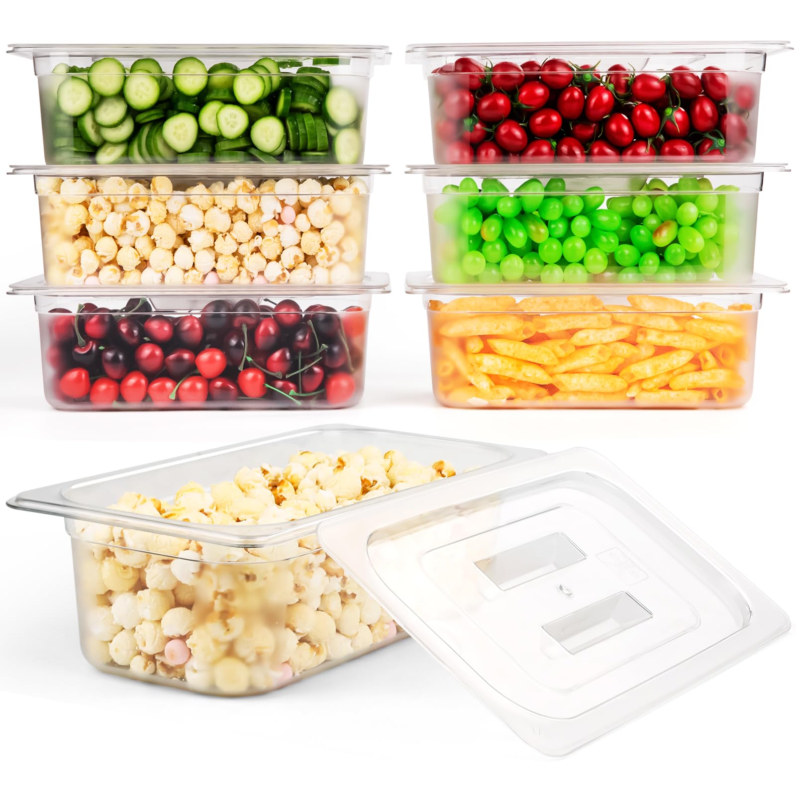 VOISEN 6-Pack 1/3 Size Food Storage Containers with Lids - Clear Polycarbonate for Fridge, Salad, Fruits & Vegetables