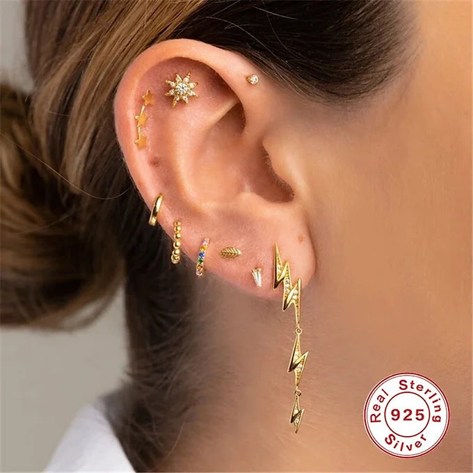 16G Sterling Silver Flat Back Earrings - Celestial Star Stud Earrings for Women | Perfect for Daily Wear, Parties & Gifts