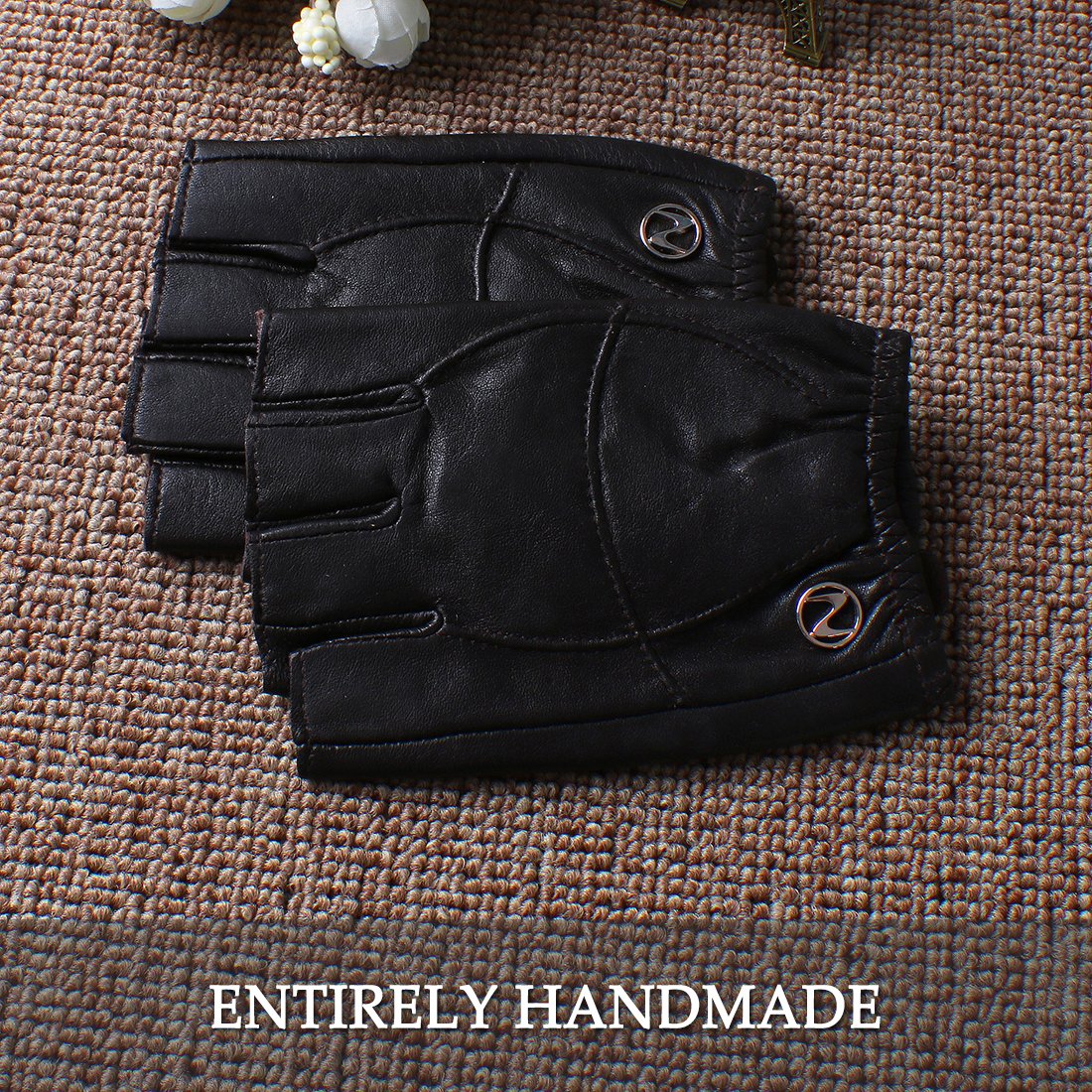 Nappaglo Women's Fingerless Lambskin Leather Driving Gloves - Half Finger Shorty Gloves for Fitness, Outdoor & Motorcycle Riding - Unlined Breathable Comfort for Cycling, Gym & Casual Wear