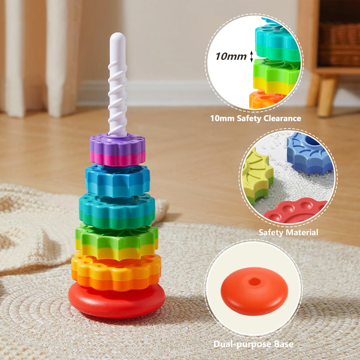 Rainbow Spinning Stacking Toys for Toddlers 1-3 - Montessori Sensory Toy for Babies & Autism Learning - Perfect for Birthday & Christmas Gifts