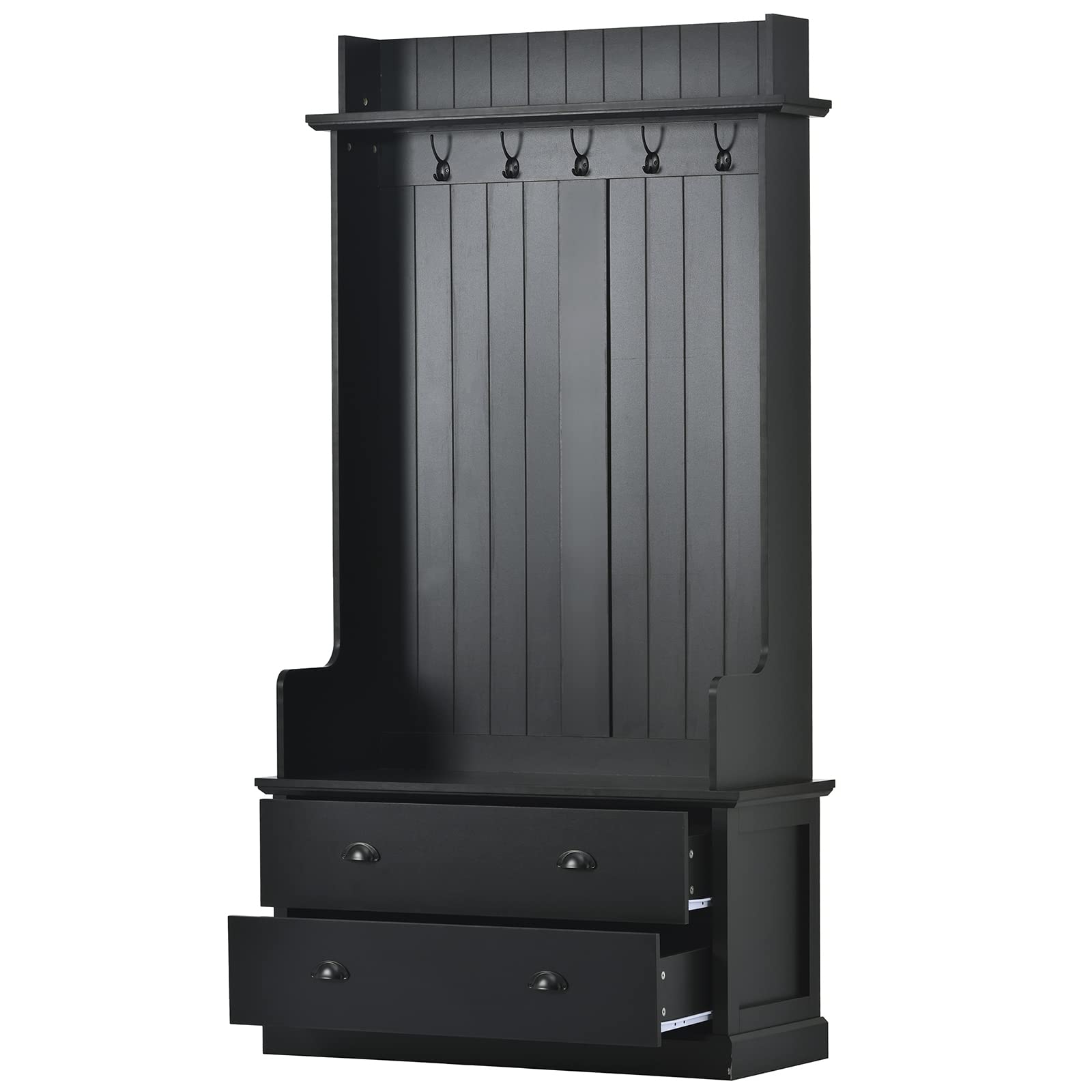 Modern Wooden Hall Tree with Storage Bench & Shoe Organizer - Entryway Furniture with Metal Drawer Handles for Hallway, Living Room & Foyer - Perfect for Small Space Organization & Home Decor