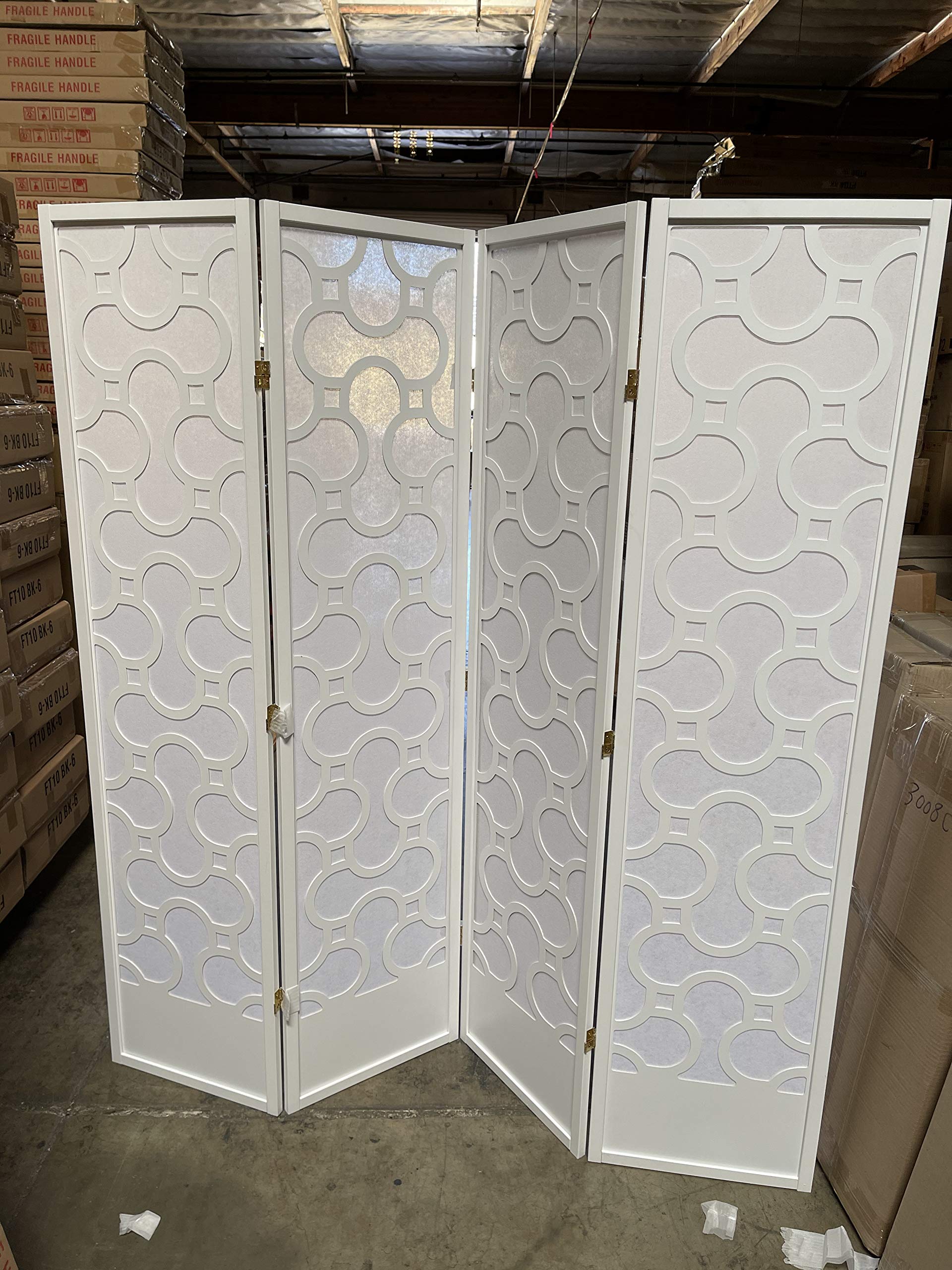 KINYAKU Square Room Divider Screen - 3 to 10 Panel Folding Privacy Partition in White (4 Panels) | Perfect for Home Office, Studio Apartment & Room Separation