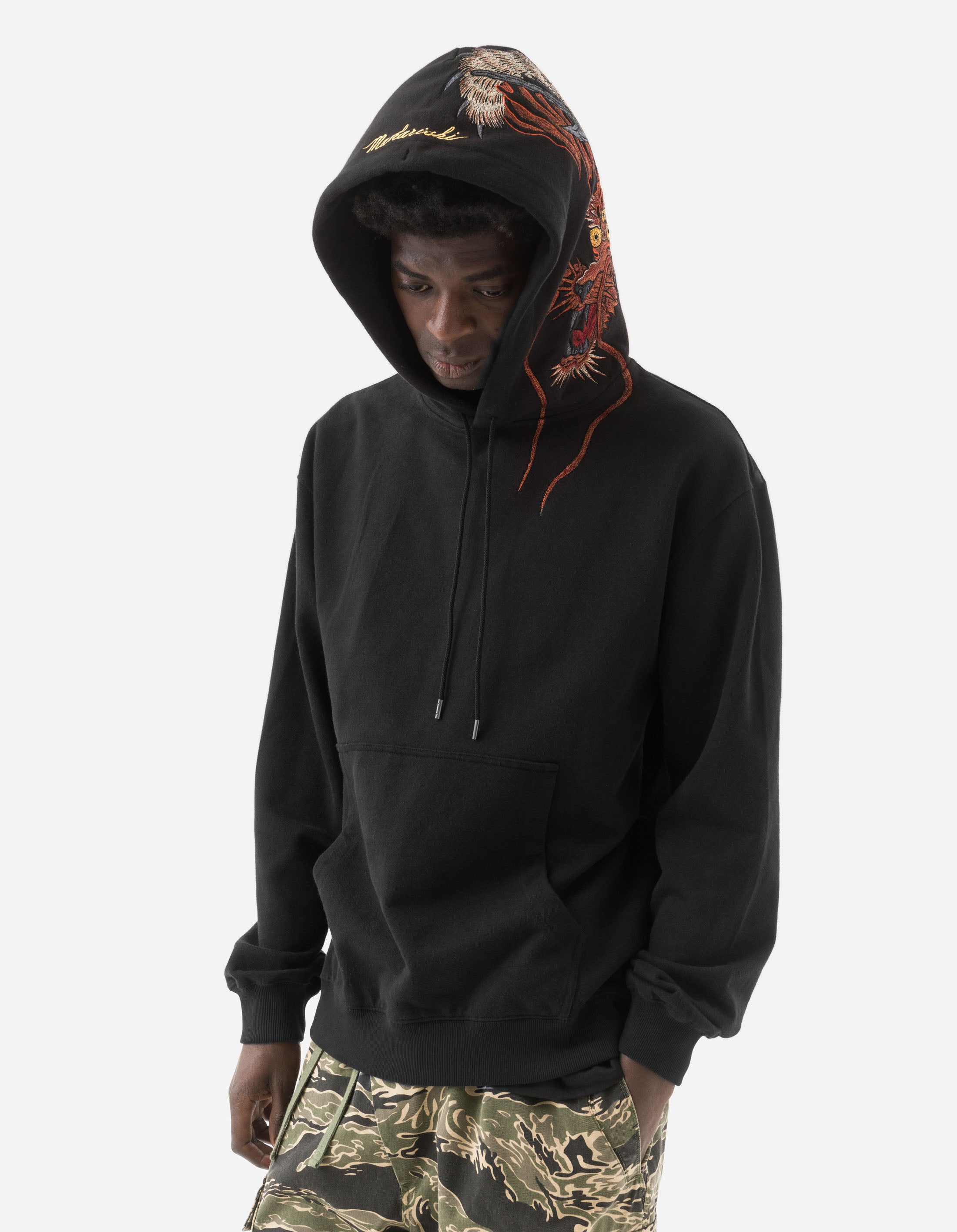 Men's 6096 Tiger Dragon Print Hooded Sweatshirt - Black Pullover Hoodie for Streetwear, Gym & Casual Outfits
