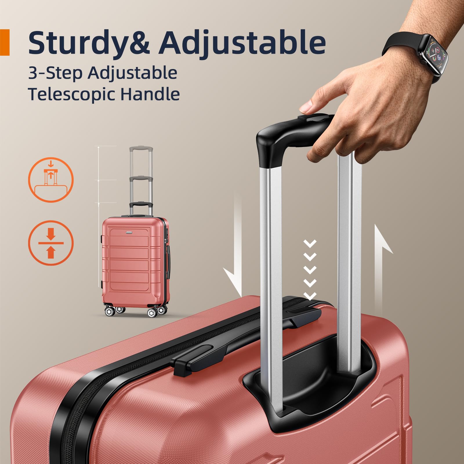SHOWKOO Expandable 3-Piece Luggage Set with TSA Lock, Durable PC+ABS Suitcases, Double Spinner Wheels - Rose Gold | Perfect for Travel, Business Trips & Vacations