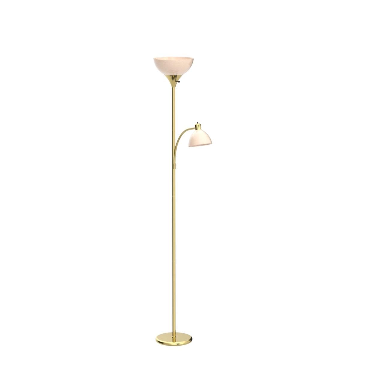 Brightech Sky Dome Plus LED Floor Lamp - Super Bright Dimmable Torchiere Standing Lamp for Living Room, Bedroom & Office - Adjustable Reading Light in Gold Brass Finish - Perfect for Cozy Nights & Workspaces