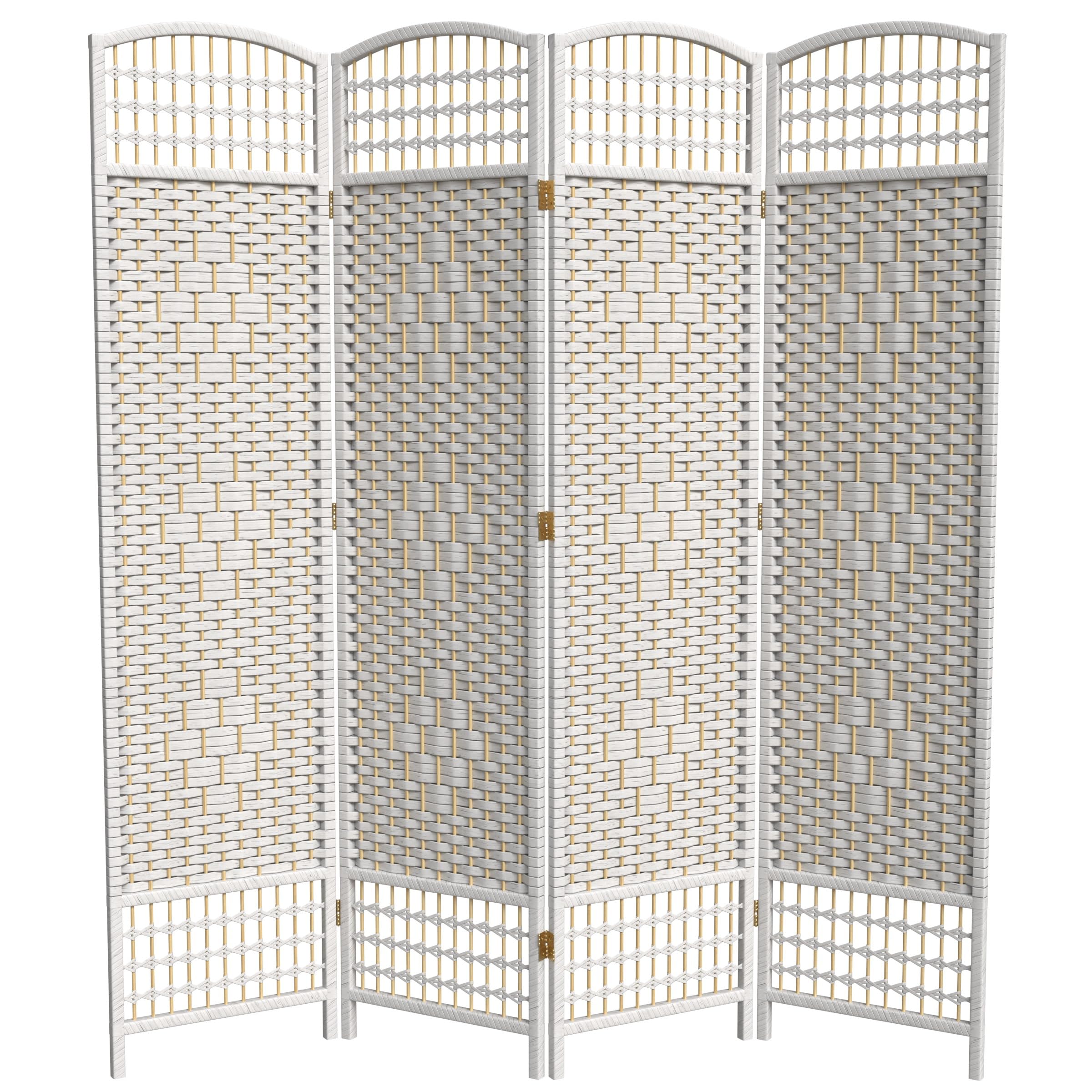5.5 ft Tall Red Lantern Fiber Weave Room Divider - White 4-Panel Folding Privacy Screen for Home, Office & Outdoor Events | Perfect for Room Separation, Patio Decor & Wedding Backdrops