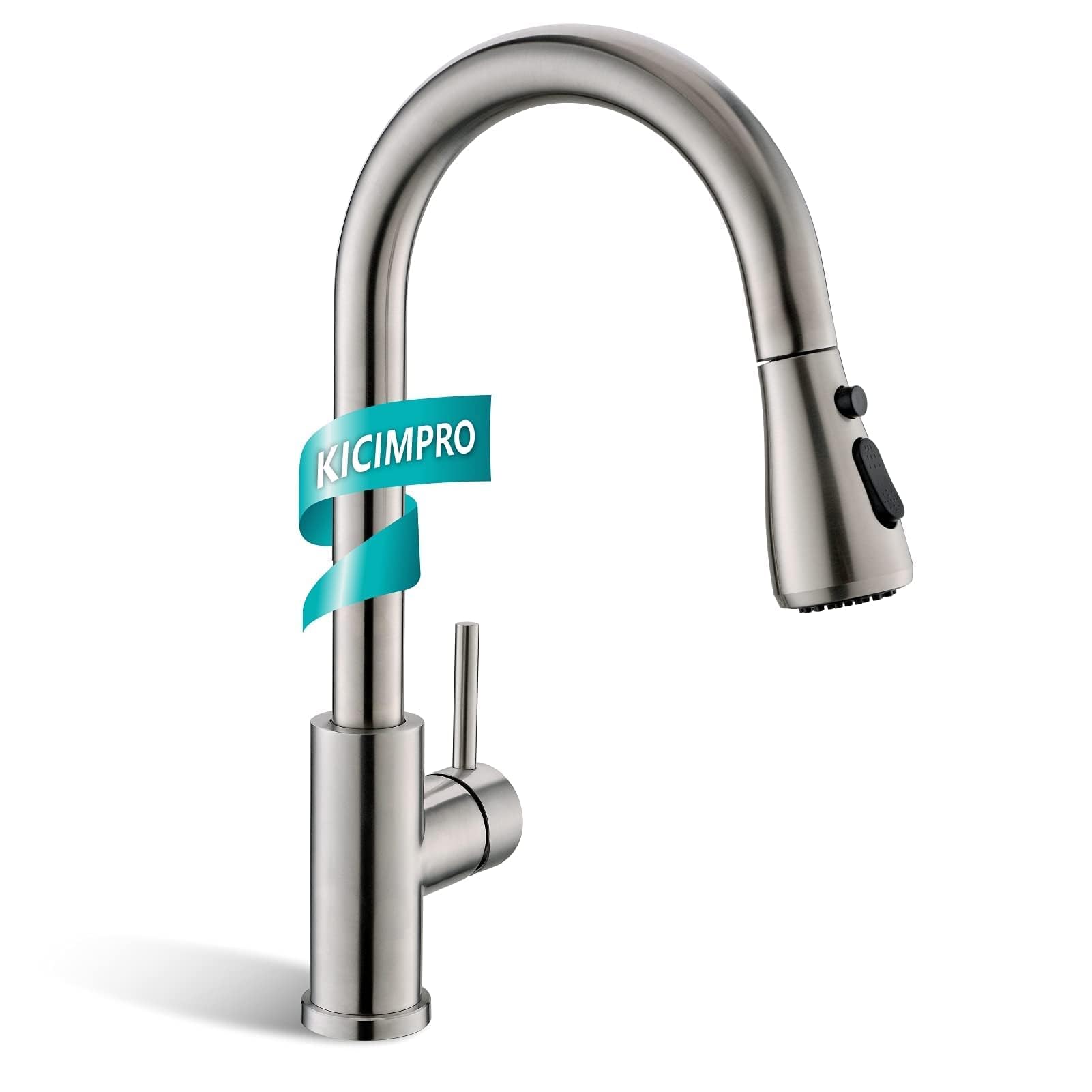 Kicimpro Brushed Nickel Pull Down Sprayer Kitchen Faucet - High Arc Single Handle Sink Faucet with Water Lines, Commercial Modern RV Stainless Steel Faucet for Home, Restaurant & RV Kitchen Use