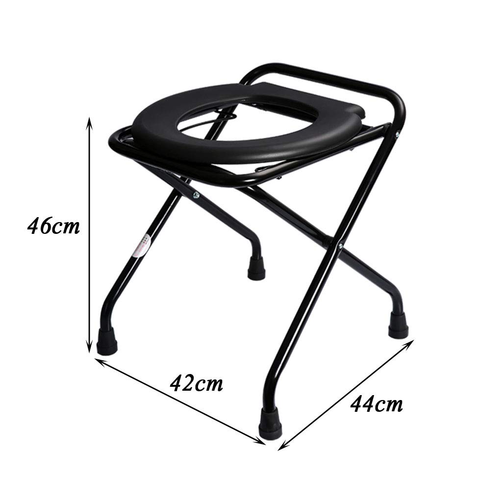 Foldable Anti-Slip Commode Chair - Portable Toilet Stool with Stainless Steel Frame for Elderly & Disabled - Shower Chair, Bedside Toilet Seat for Home & Hospital Use (Black)