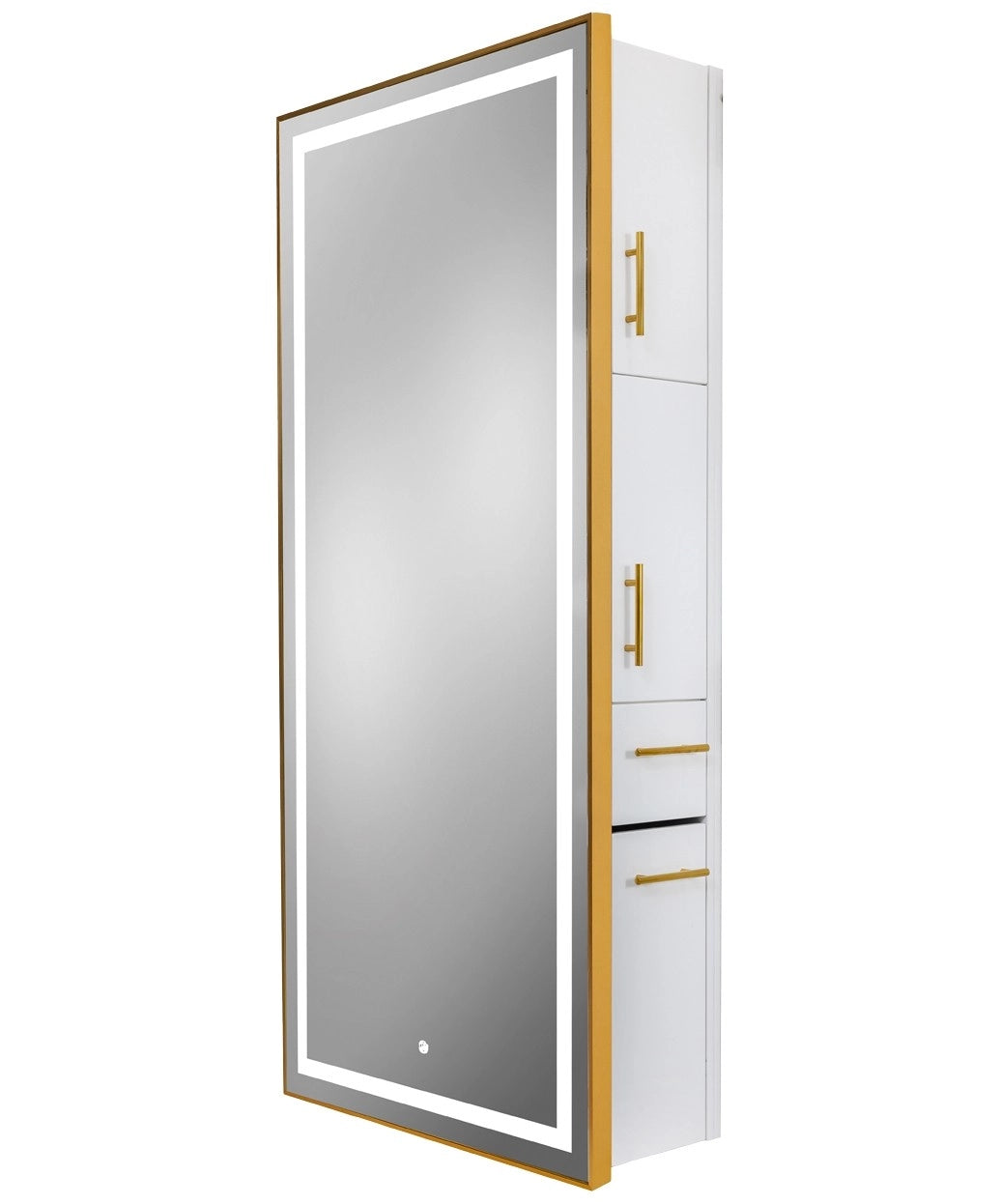 9220 Lumina Gold Frame LED Salon Mirror with Storage - Professional Vanity Mirror for Makeup, Hair Styling & Beauty Salon Use