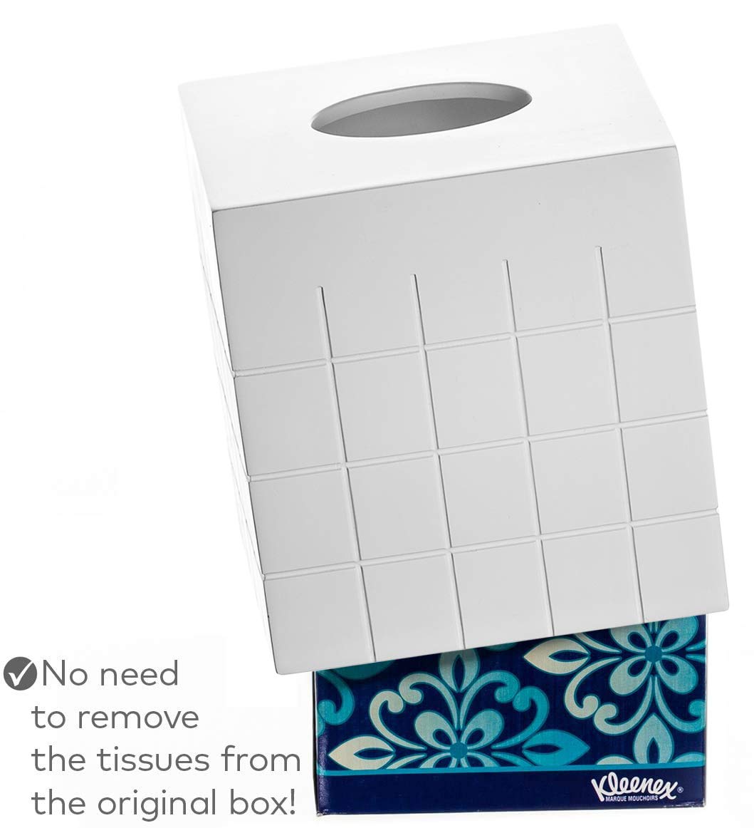 Creative Scents Polar Tissue Box Cover - Elegant White Square Bathroom Tissue Holder for Home Decor | Perfect for Bathroom, Bedroom & Living Room Accessories